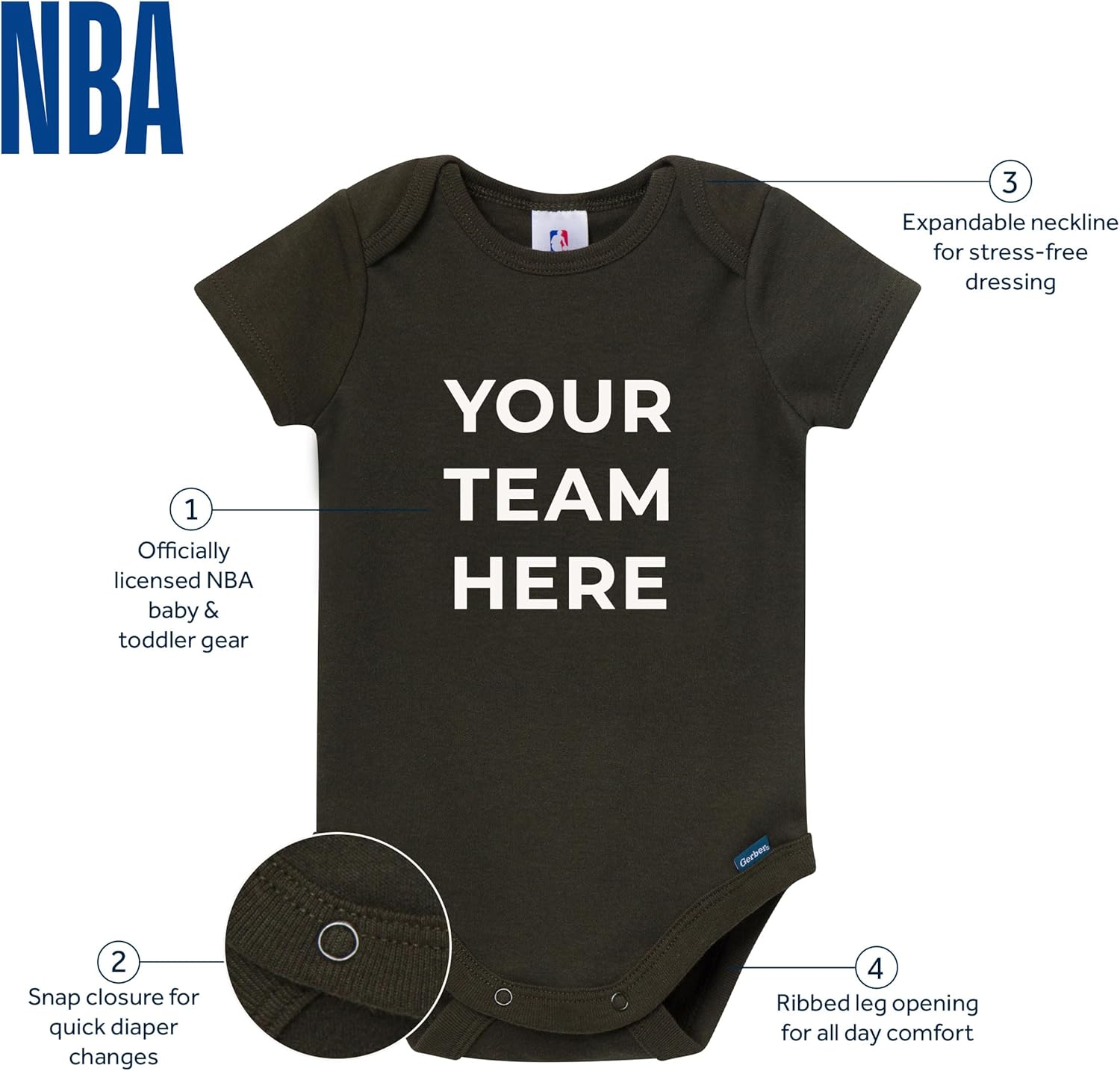 Gerber unisex-baby Nba Team 2 Pack Short Sleeve Onesie Bodysuits - Image 6