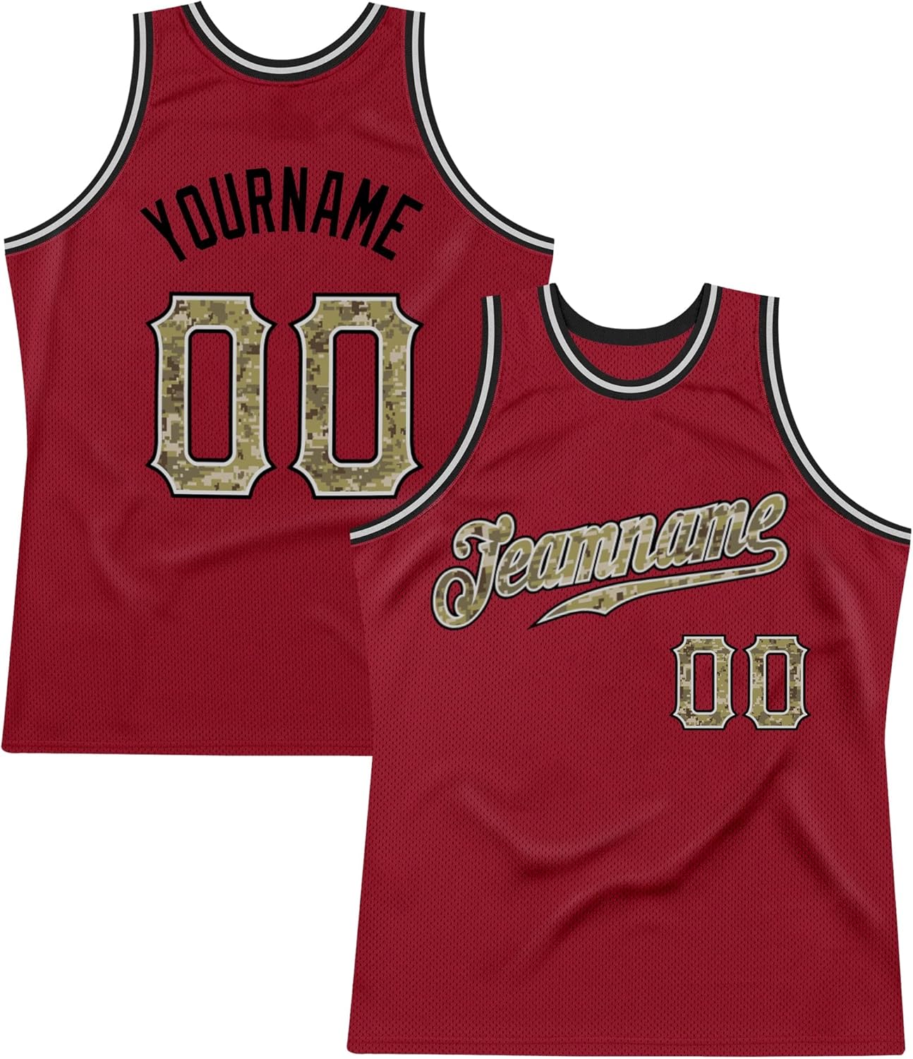Custom Name Team Name Number Maroon Camo-Gray Authentic Throwback Basketball Jersey, Personalized Uniform Basketball Shirt - Image 7