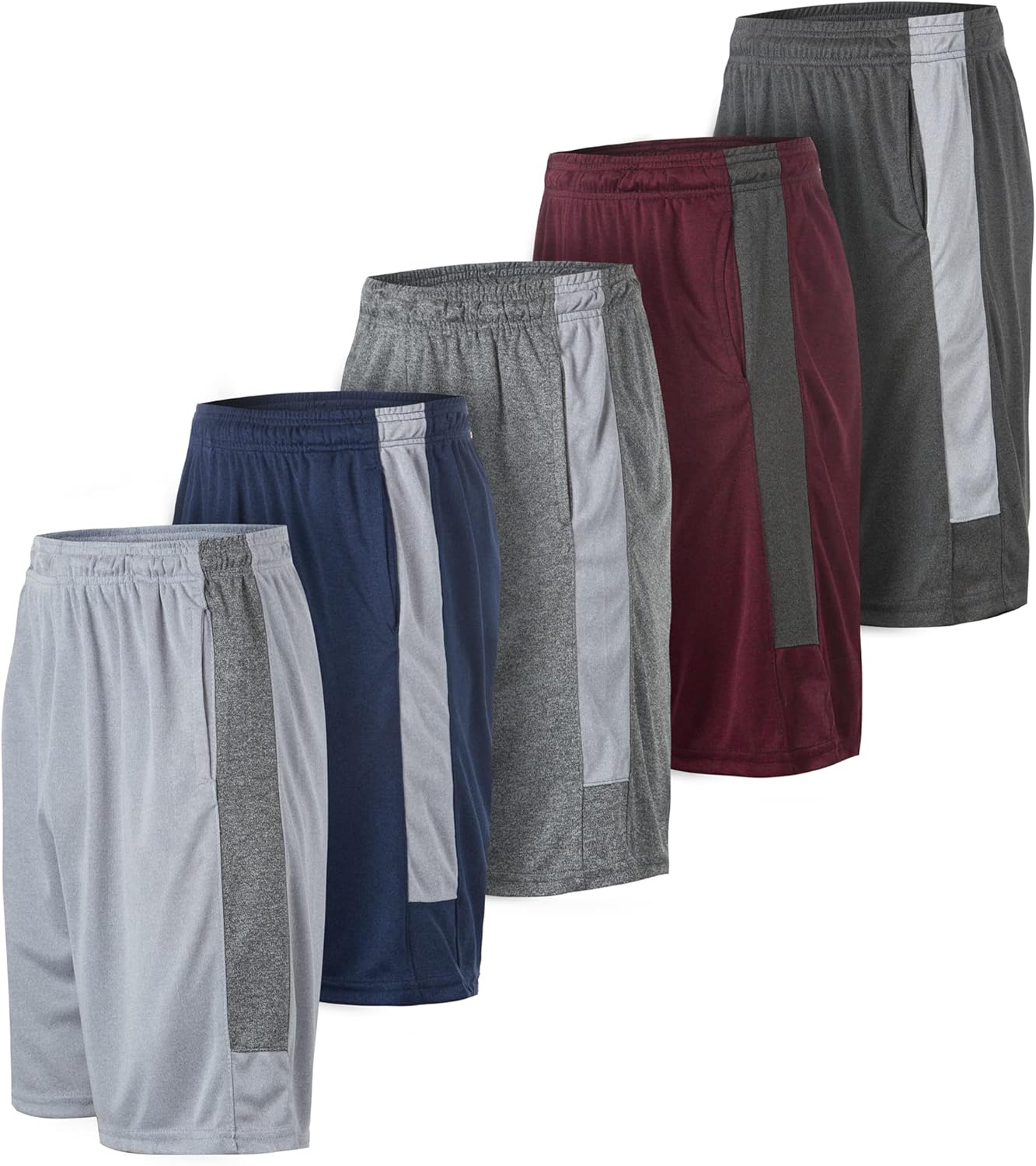 5 Pack: Men's Dry-Fit Sweat Resistant Active Athletic Performance Shorts - Image 12