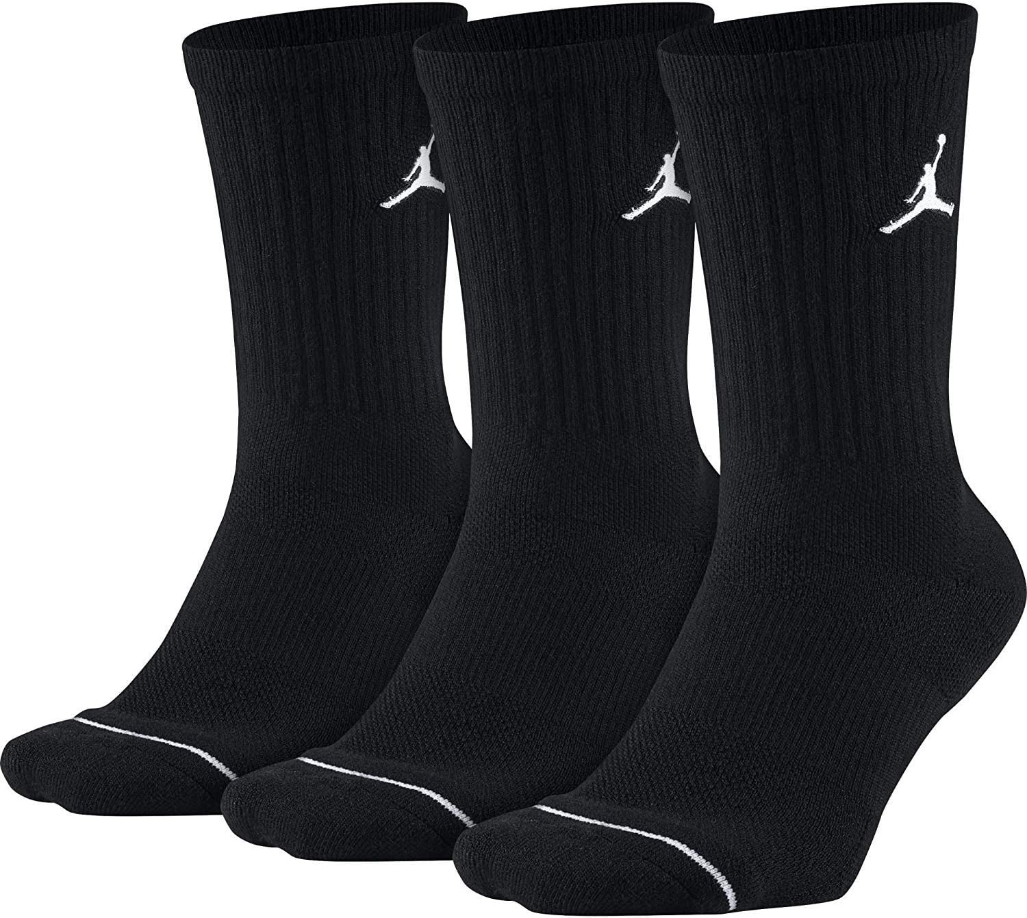 Nike Unisex Jordan Jumpman Crew Socks (3 Pack) Black/Black/Black (Men's Shoe Size 8-12)