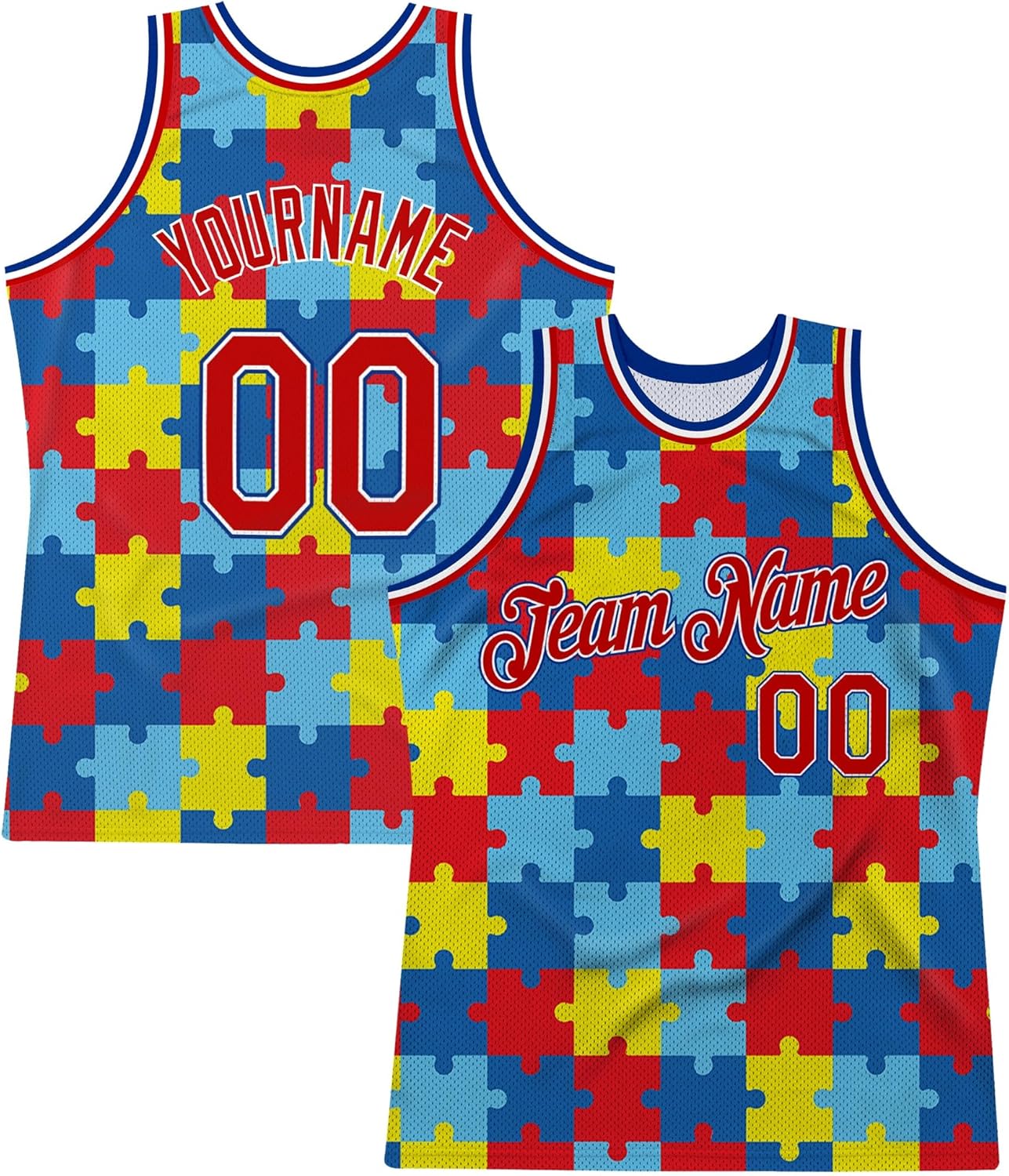 Custom Name Team Name Number Black Red-Royal Autism Authentic Basketball Jersey, Personalized Uniform Basketball Shirt - Image 7