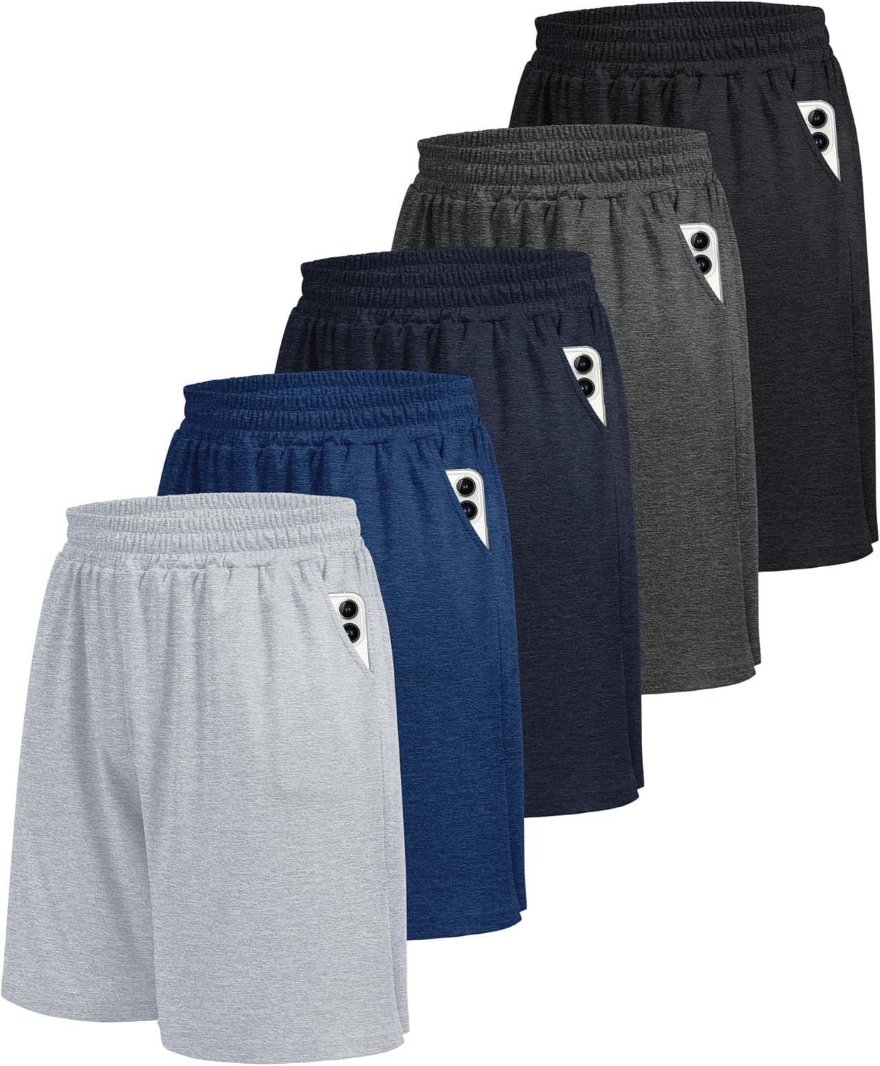 5 Pack Athletic Gym Mens Shorts - Workout Black Quick Dry Basketball Shorts with Pockets for Running Casual Activewear - Image 14
