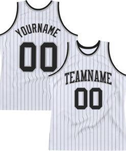Custom Name Team Name Number White Black Pinstripe Black-Orange Authentic Basketball Jersey, Personalized Basketball Jersey
