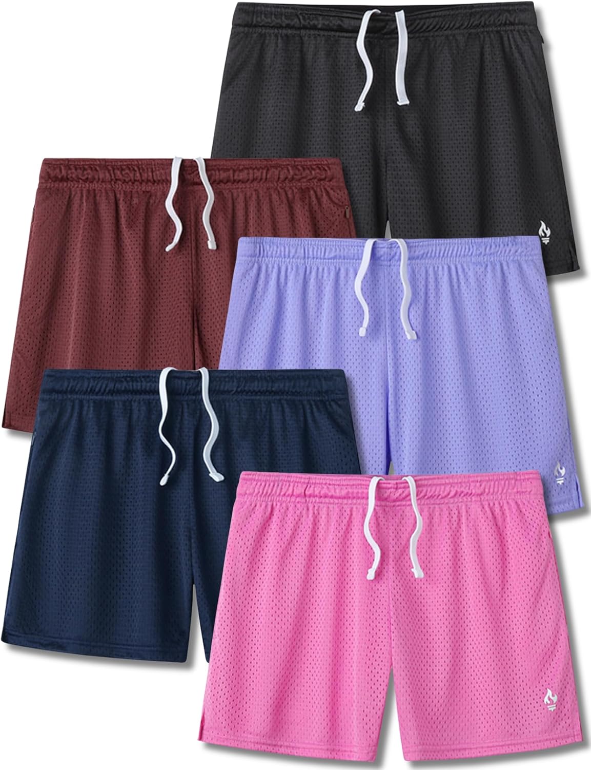 Liberty Imports 5-Pack Women's Athletic Mesh Shorts 5" Inseam, Ladies Loose Pull-On Shorts with Zipper Pockets - Image 8