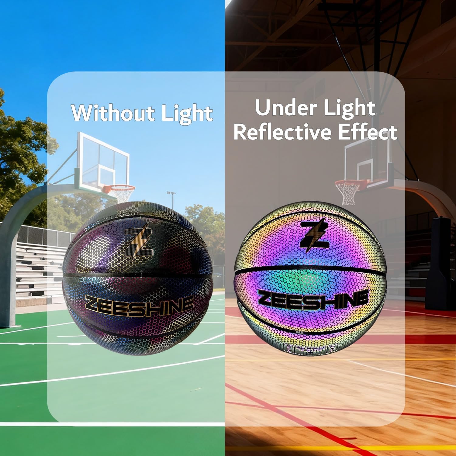 ZEESHINE HyperGlow Holographic Basketball – Ultra-Reflective Glow in Dark, Cool Sports Gift for Men & Women, Outdoor/Indoor Game - Image 2