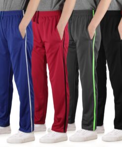 4 Pack Boys Mesh Athletic Pants, Lightweight Pants with Pockets and Drawstring, Thin Open Bottom Active Pants for Boys