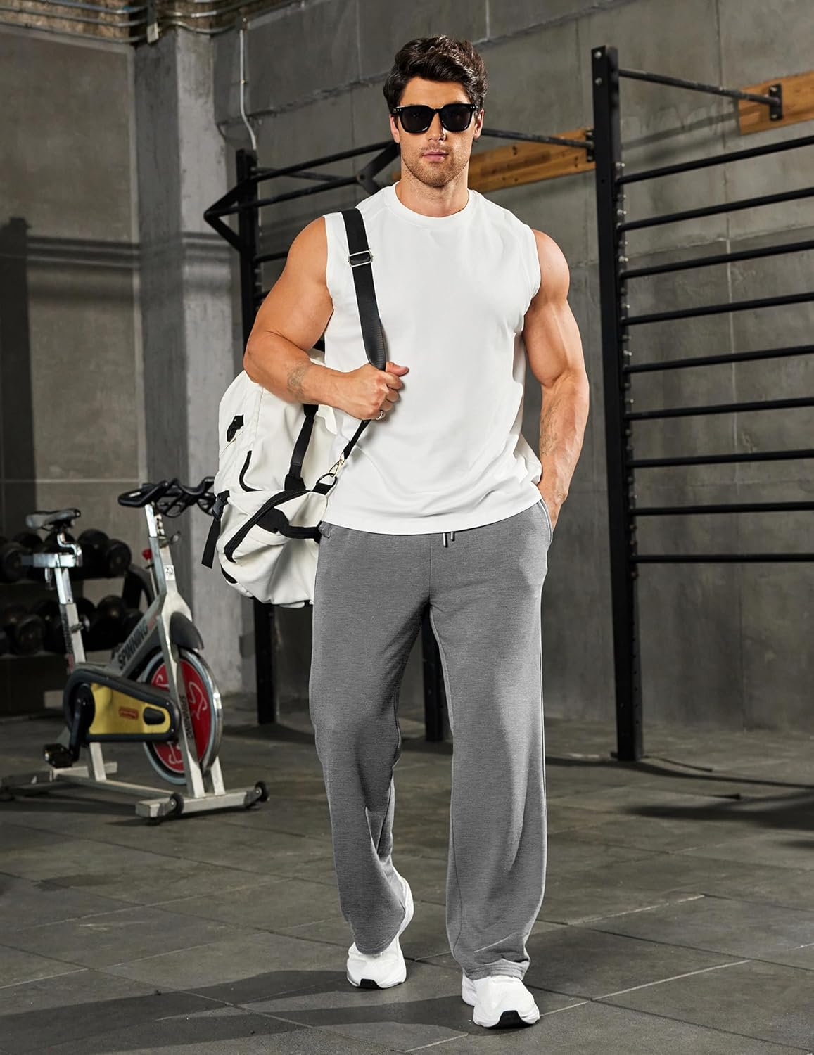 PINSPARK Men's Sweatpants Open Bottom Athletic Jogger Sweatpants Uncuffed Baggy Sweat Pants Cotton Lounge Pants with Pockets - Image 6