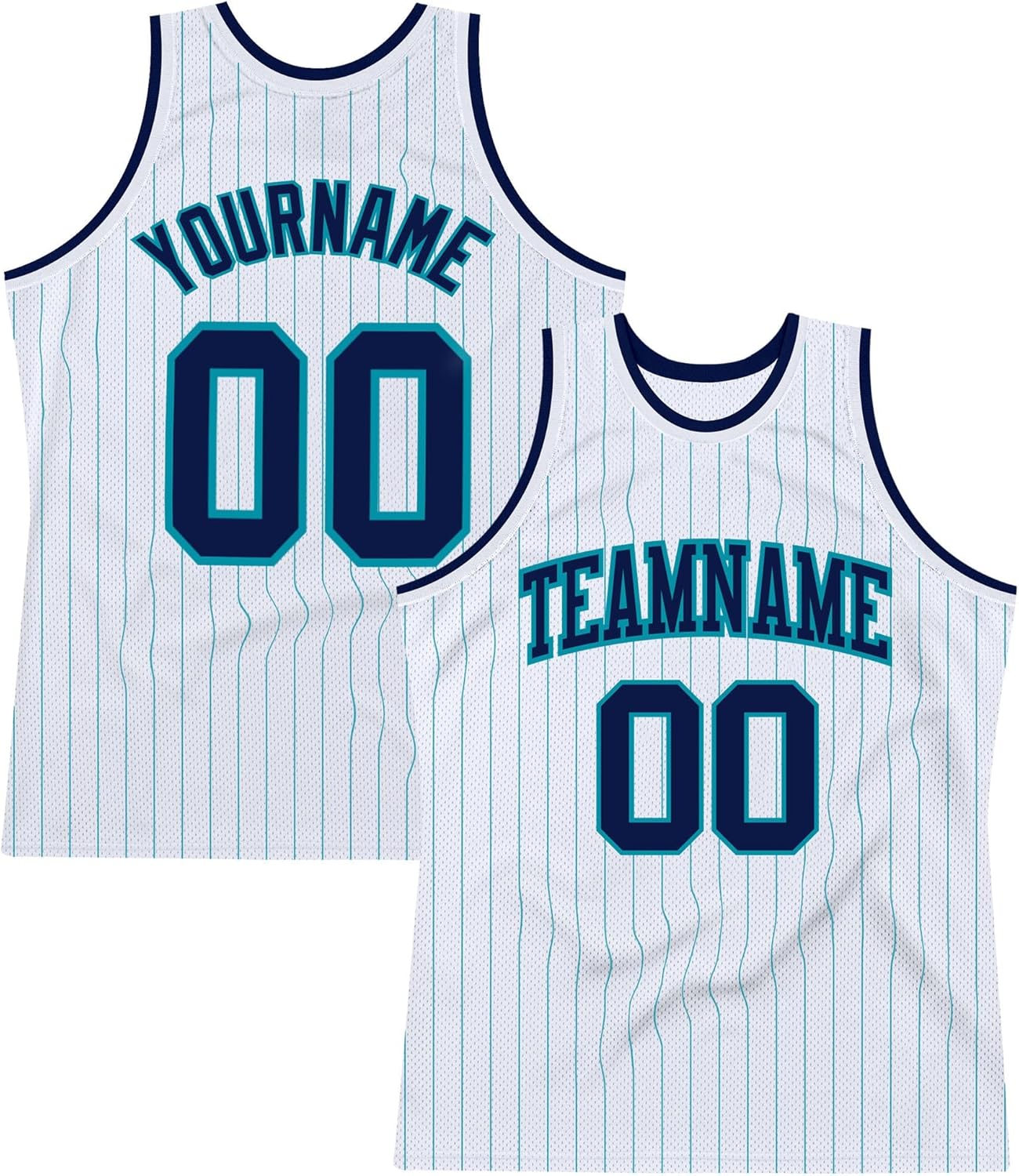 Custom Name Team Name Number White Teal Pinstripe Black Authentic Basketball Jersey, Personalized Basketball Jersey - Image 8