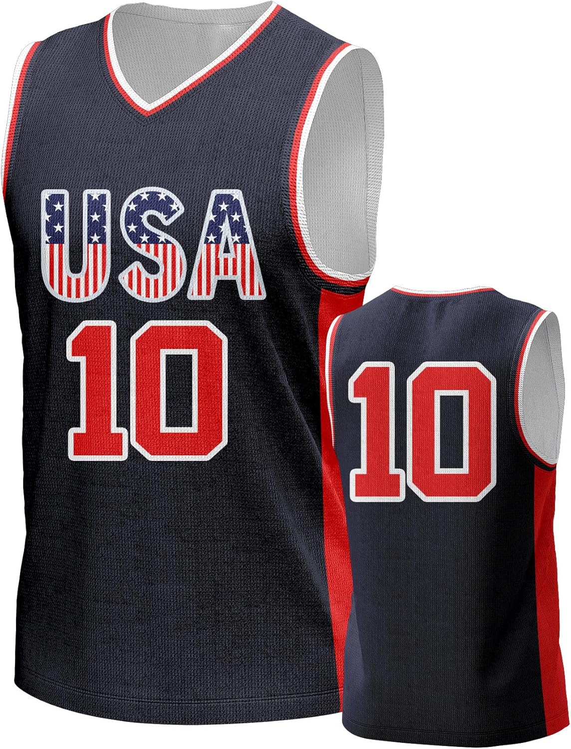 Men's USA Basketball Jersey White Black Tank Number America Flag Basketball Uniform Red White Blue Top for Sports Training - Image 12