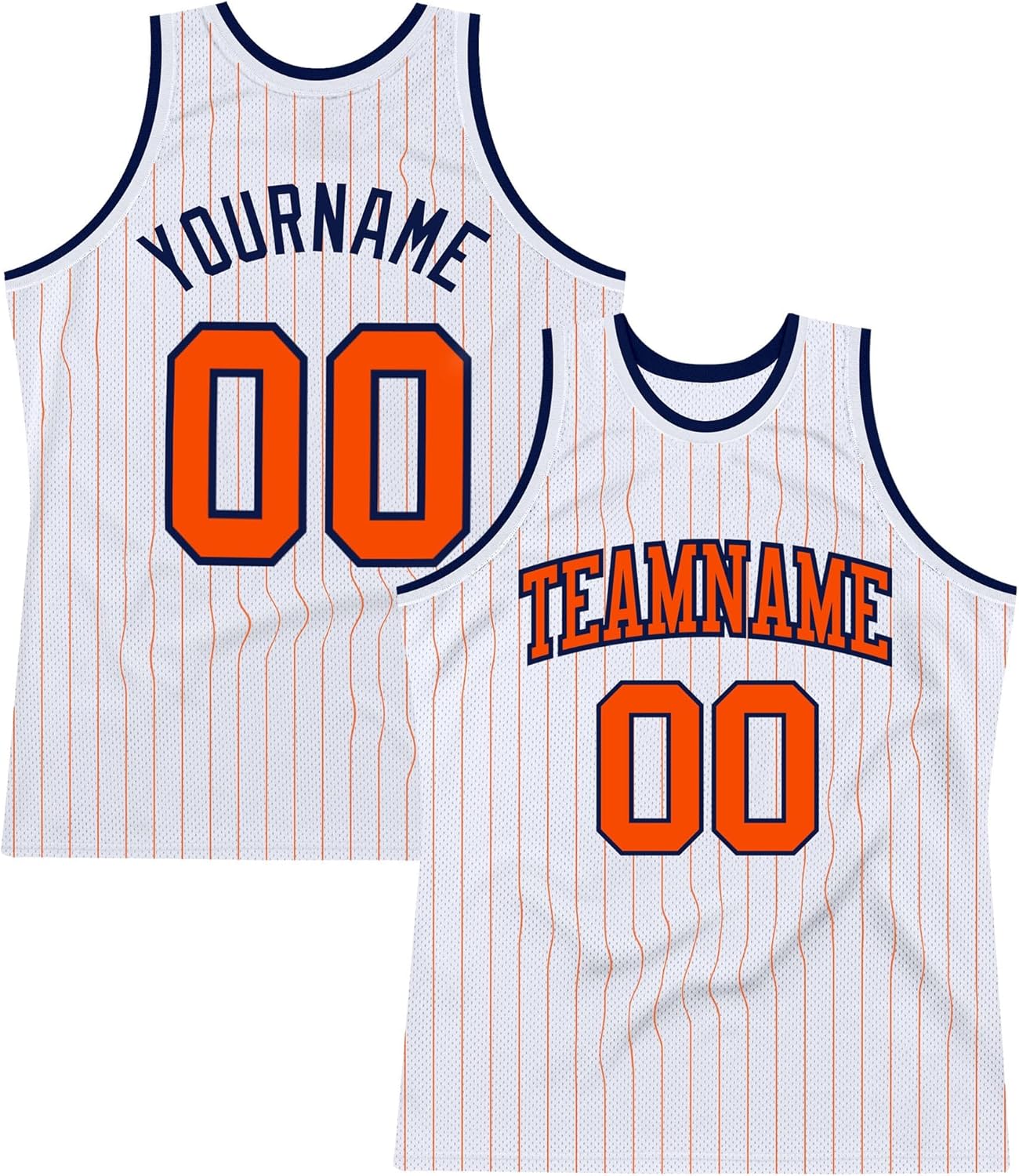 Custom Name Team Name Number White Orange Pinstripe Orange-Navy Authentic Basketball Jersey, Personalized Basketball Jersey - Image 7
