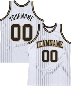 Custom Name Team Name Number White Orange Pinstripe Orange-Navy Authentic Basketball Jersey, Personalized Basketball Jersey