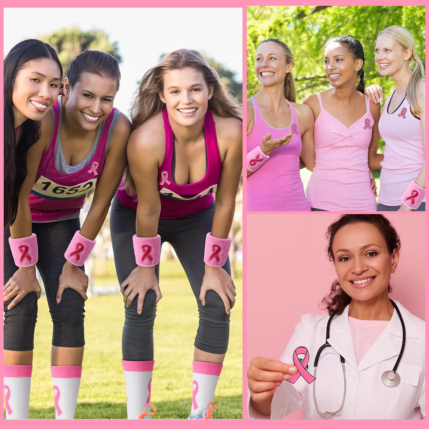 Breast Cancer Awareness Accessories Bulk Pink Ribbon Football Socks Wristbands Pins for Women Youth Events Gift - Image 6