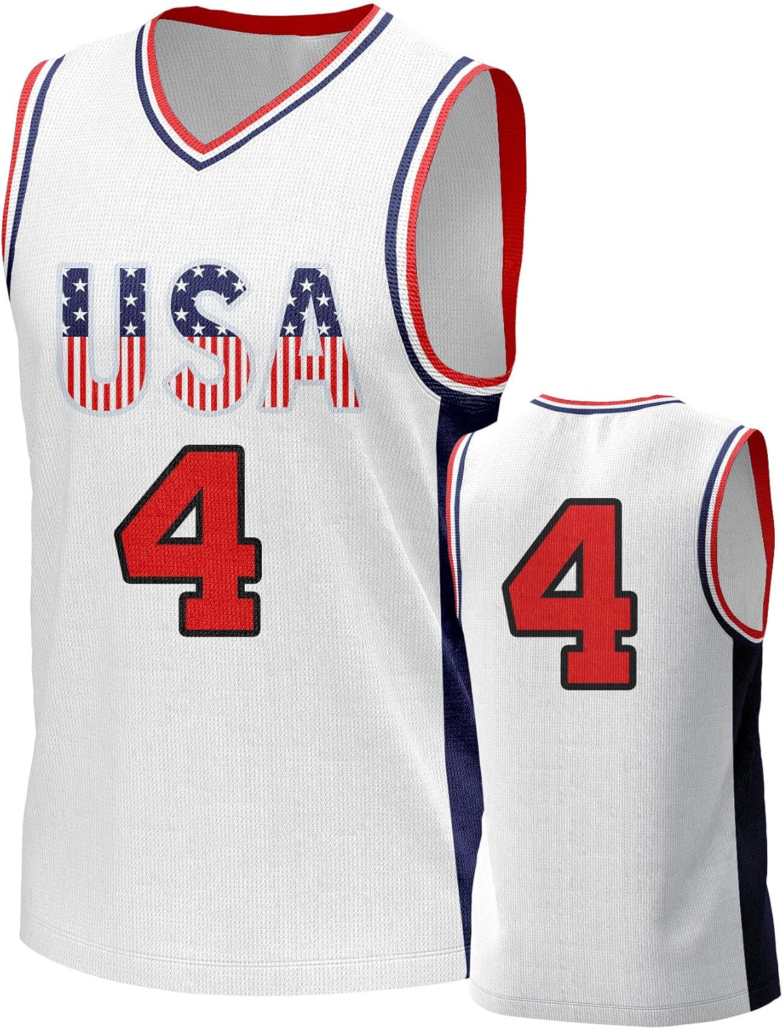 Men's USA Basketball Jersey White Black Tank Number America Flag Basketball Uniform Red White Blue Top for Sports Training - Image 13