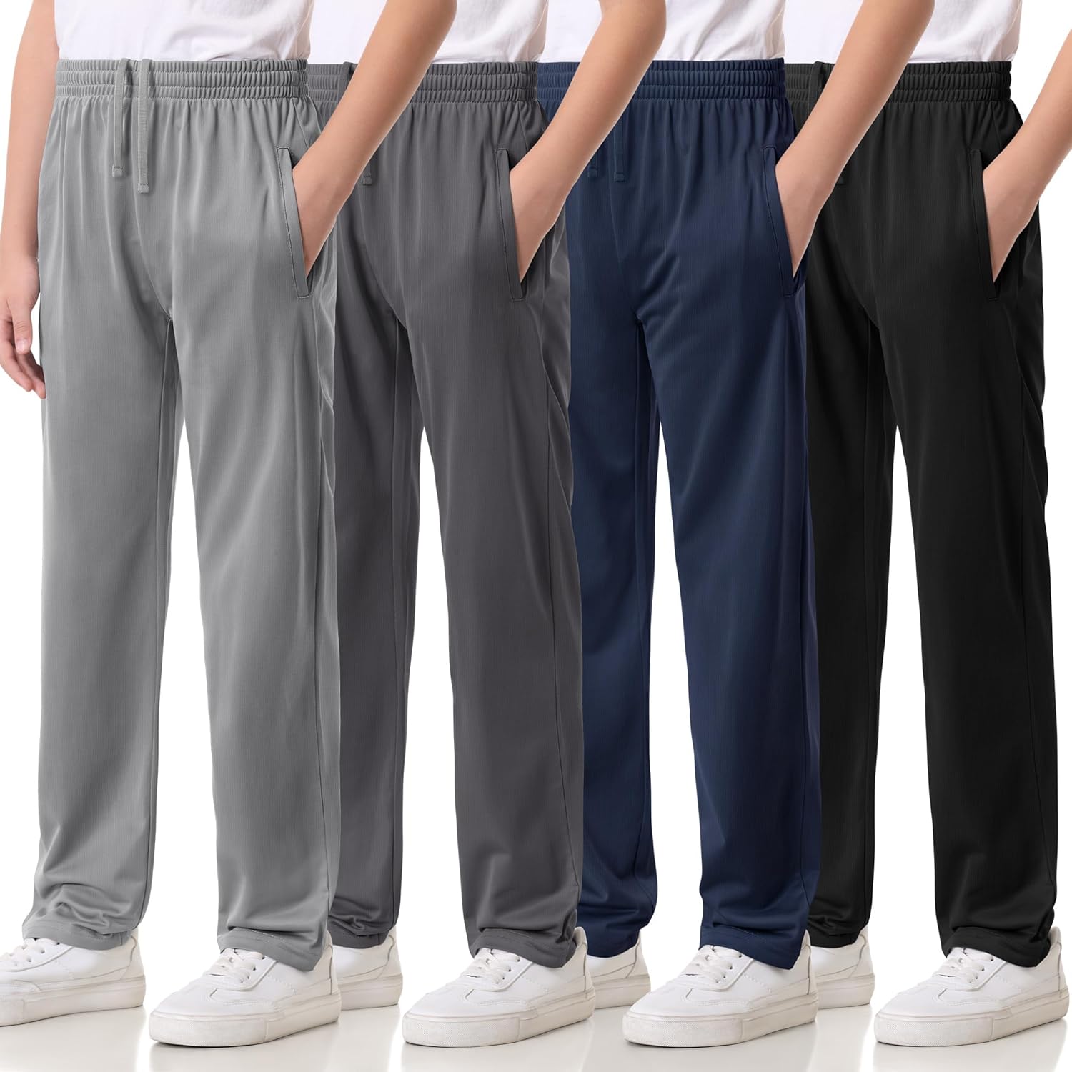 4 Pack Boys Lightweight Sweatpants, Tricot Sweat Pants for Boys Athletic Open Bottom Pants with Pockets & Drawstring - Image 7