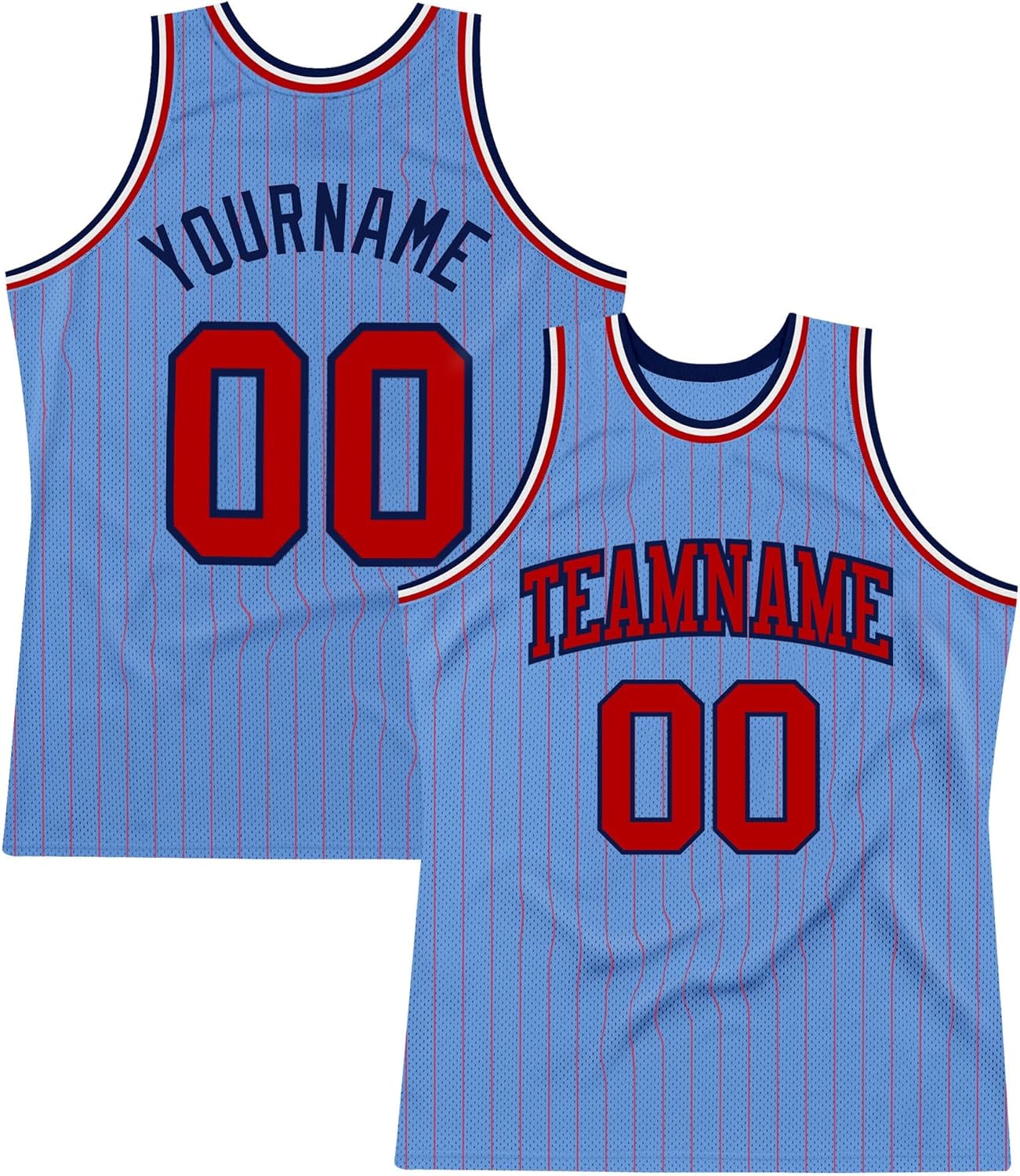 Custom Name Team Name Number Light Blue Red Pinstripe Red-Cream Authentic Basketball Jersey, Personalized Basketball Jersey - Image 8
