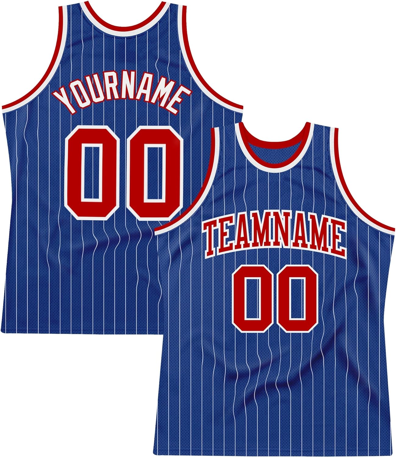 Custom Name Team Name Number Royal White Pinstripe Red Authentic Basketball Jersey, Personalized Uniform Basketball Shirt - Image 7