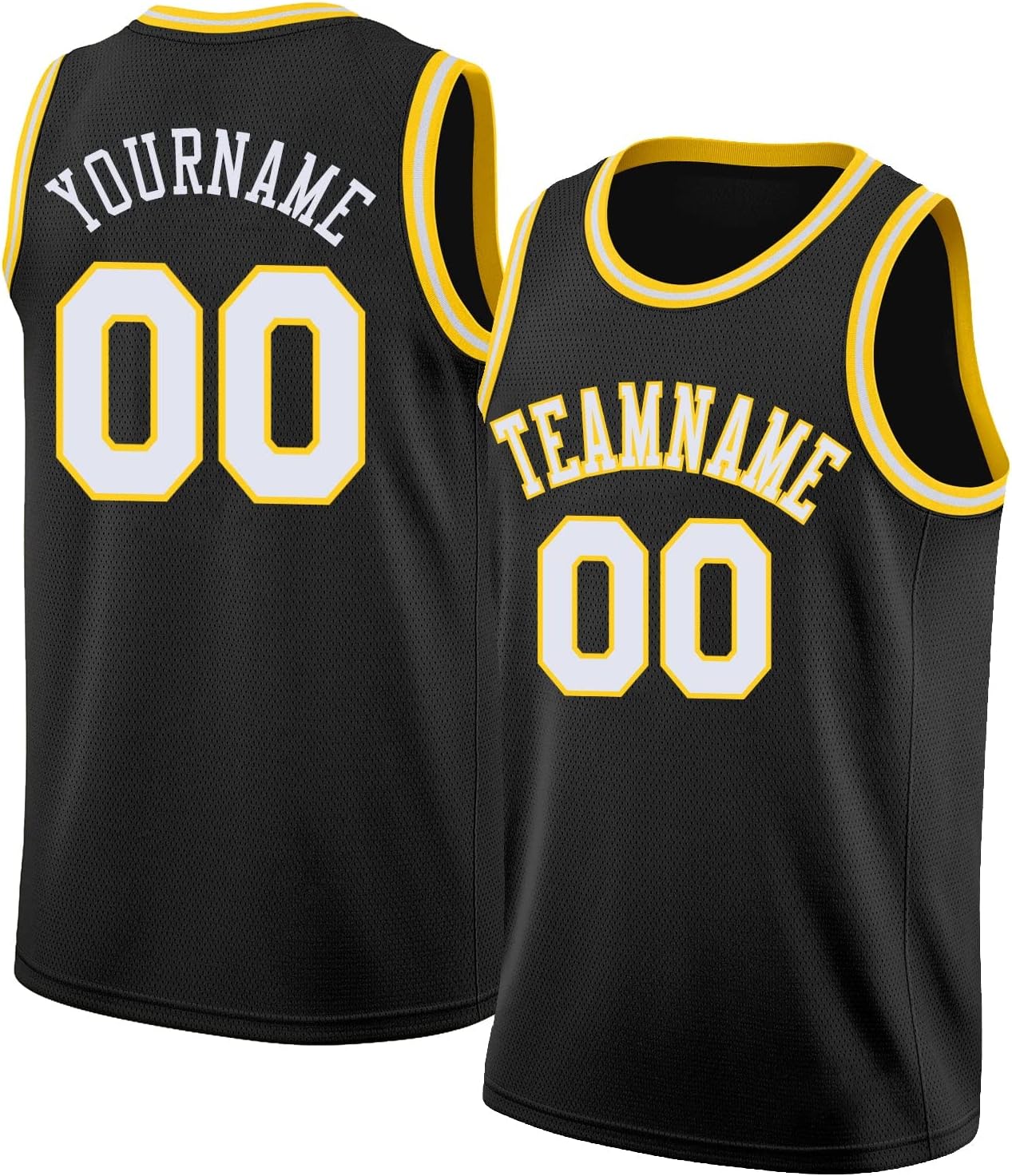 Custom Name Team Name Number Black White-Gold Round Neck Rib-Knit Basketball Jersey, Personalized Uniform Basketball Shirt - Image 7
