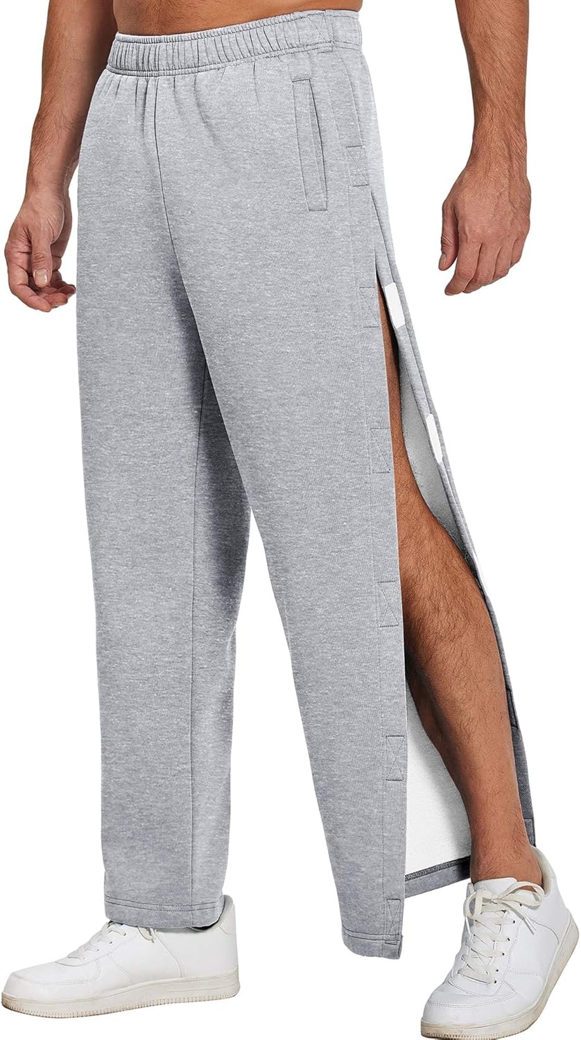 Deyeek Mens Fleece Tear Away Pants Loose Fit Post Knee Replacement Surgery Pants Breakaway Sweatpants Side Snap with Pockets - Image 13
