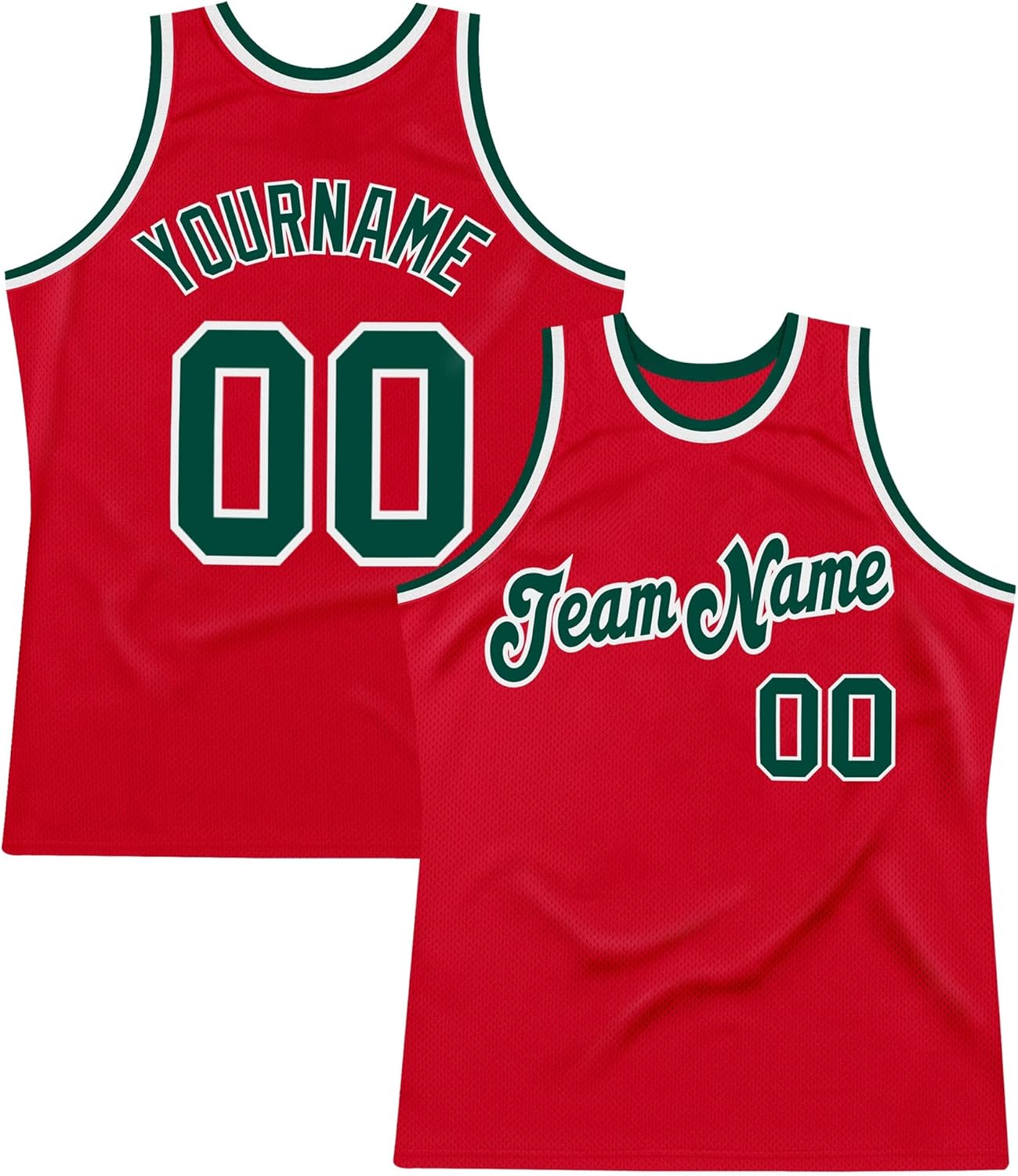 Custom Name Team Name Number Red Green-White Authentic Throwback Basketball Jersey, Personalized Uniform Basketball Shirt - Image 7