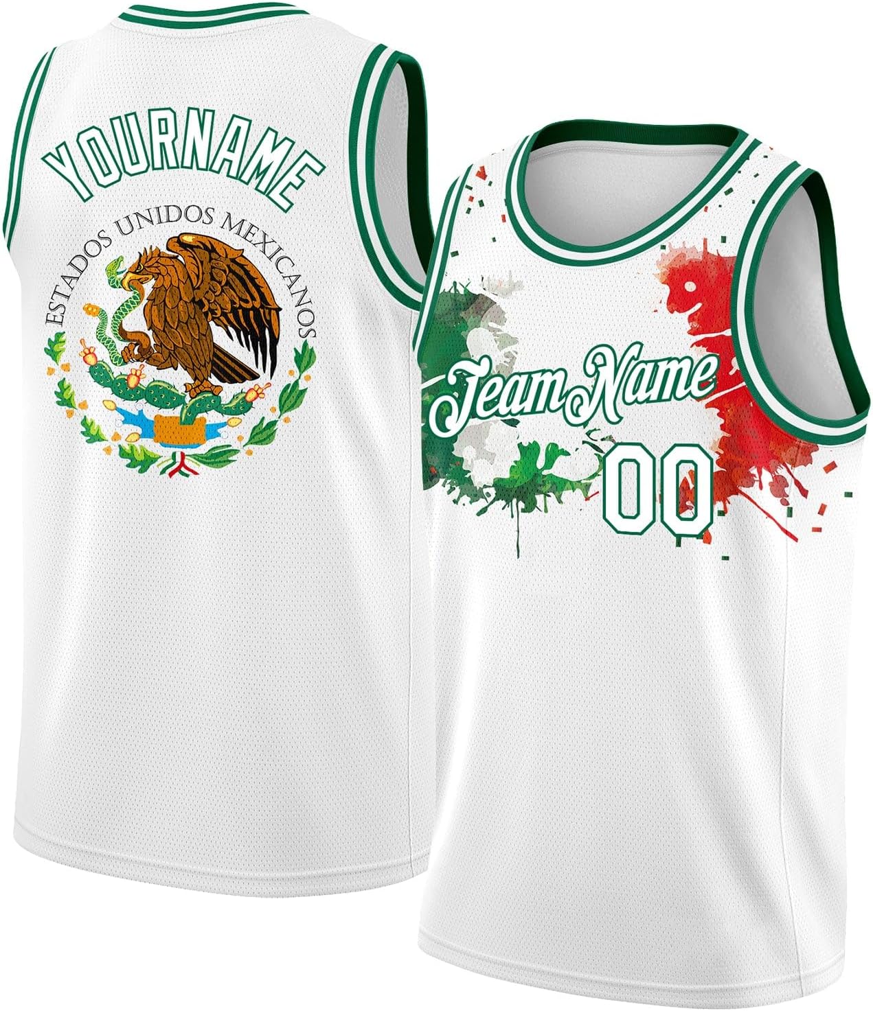 Custom Name Team Name Number Green Mexico Watercolored Splashes Authentic Basketball Jersey, Personalized Basketball Jersey - Image 12