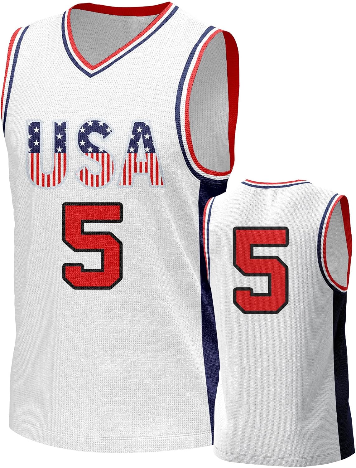 Men's USA Basketball Jersey White Black Tank Number America Flag Basketball Uniform Red White Blue Top for Sports Training - Image 11