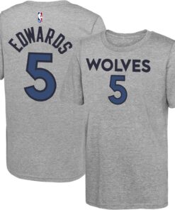 Anthony Edwards Minnesota Timberwolves NBA Kids Youth 8-20 Heather Grey Alternate Performance Jersey T-Shirt
