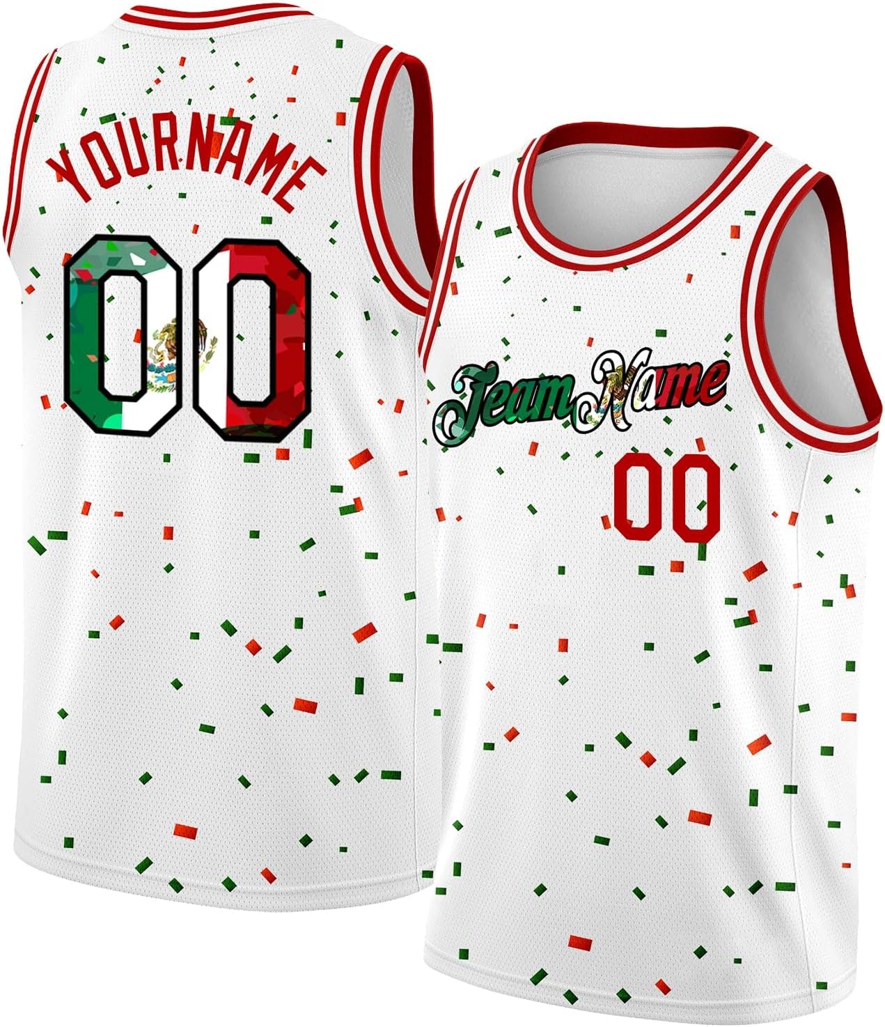 Custom Name Team Name Number Green Mexico Watercolored Splashes Authentic Basketball Jersey, Personalized Basketball Jersey - Image 9