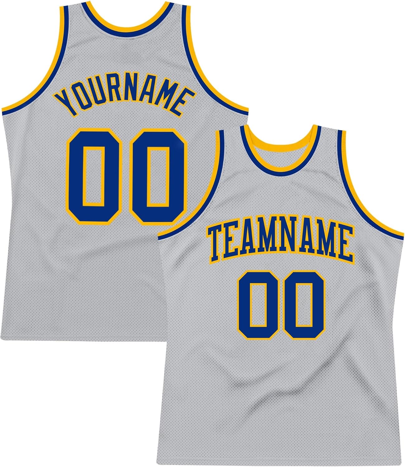 Custom Name Team Name Number Gray Royal-Gold Authentic Throwback Basketball Jersey, Personalized Basketball Jersey - Image 6