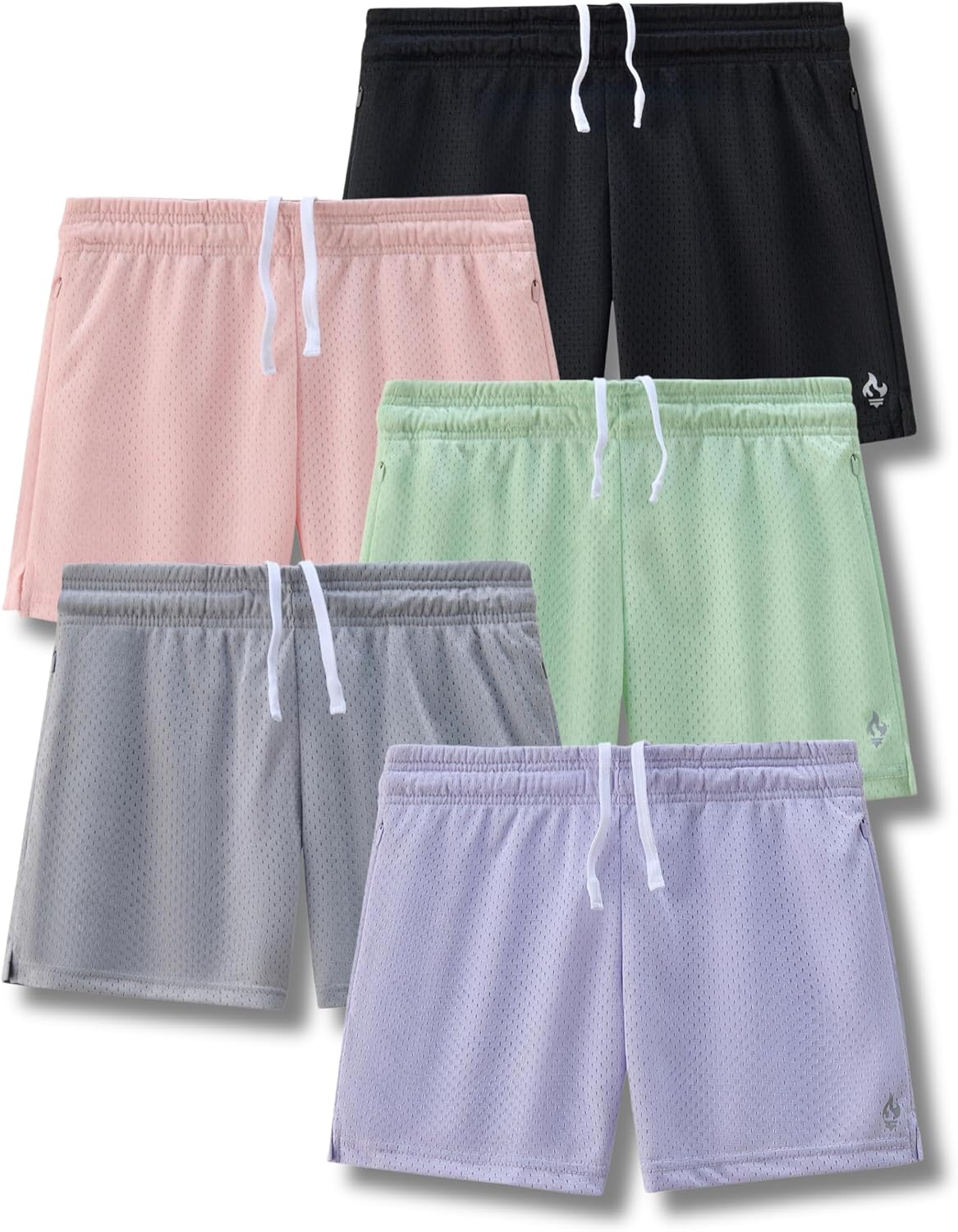 Liberty Imports 5-Pack Women's Athletic Mesh Shorts 5" Inseam, Ladies Loose Pull-On Shorts with Zipper Pockets - Image 9