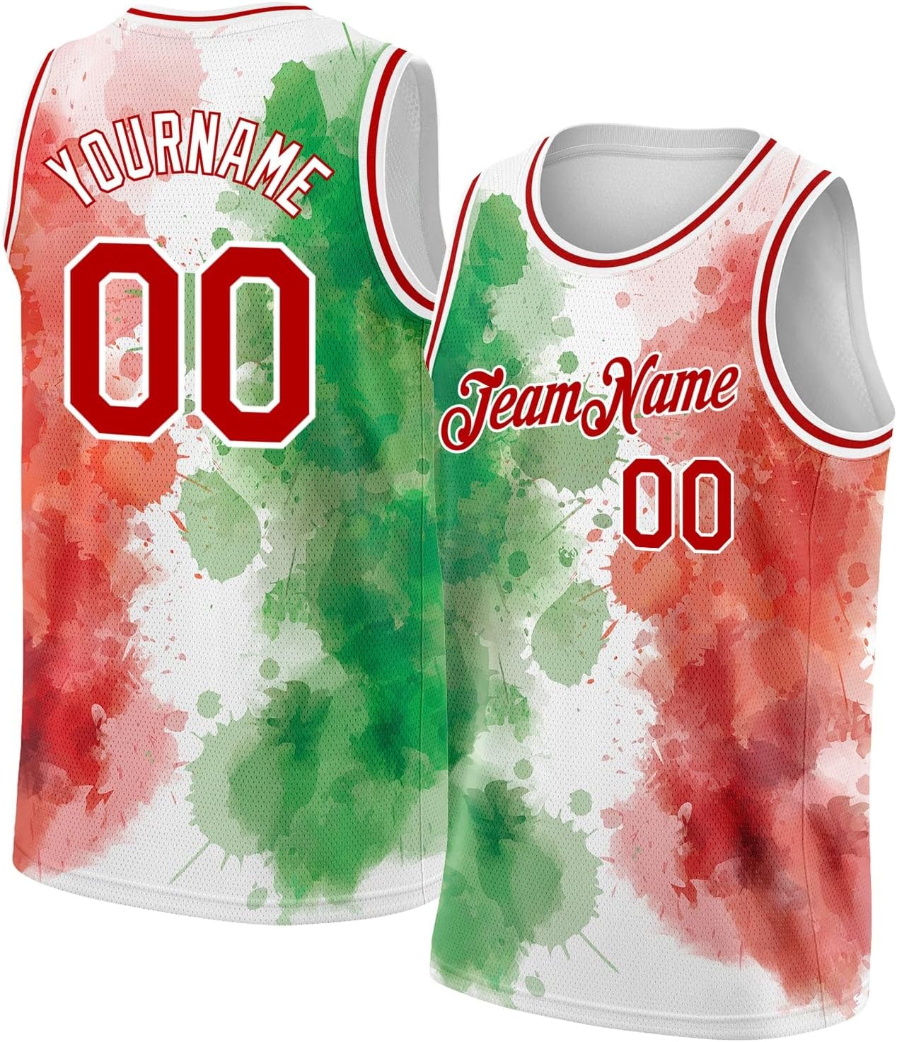 Custom Name Team Name Number Green Mexico Watercolored Splashes Authentic Basketball Jersey, Personalized Basketball Jersey - Image 7