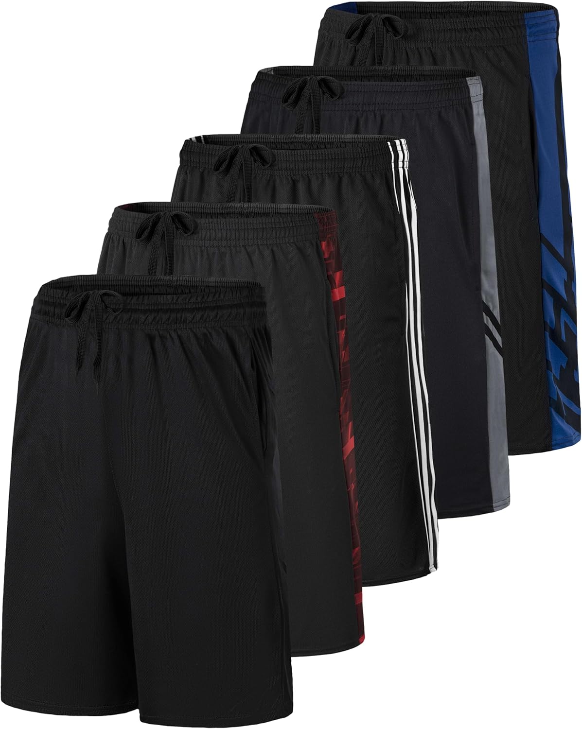 Real Essentials 5 Pack: Boys' Mesh Basketball Athletic Shorts with Pockets – Teen Kids Youth Quick Dry Soccer Running Gym