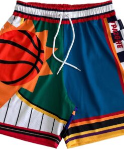 Men Basketball Shorts Graphic Mesh Drawstring Retro Sport Workout Gym Running Athletic Shorts