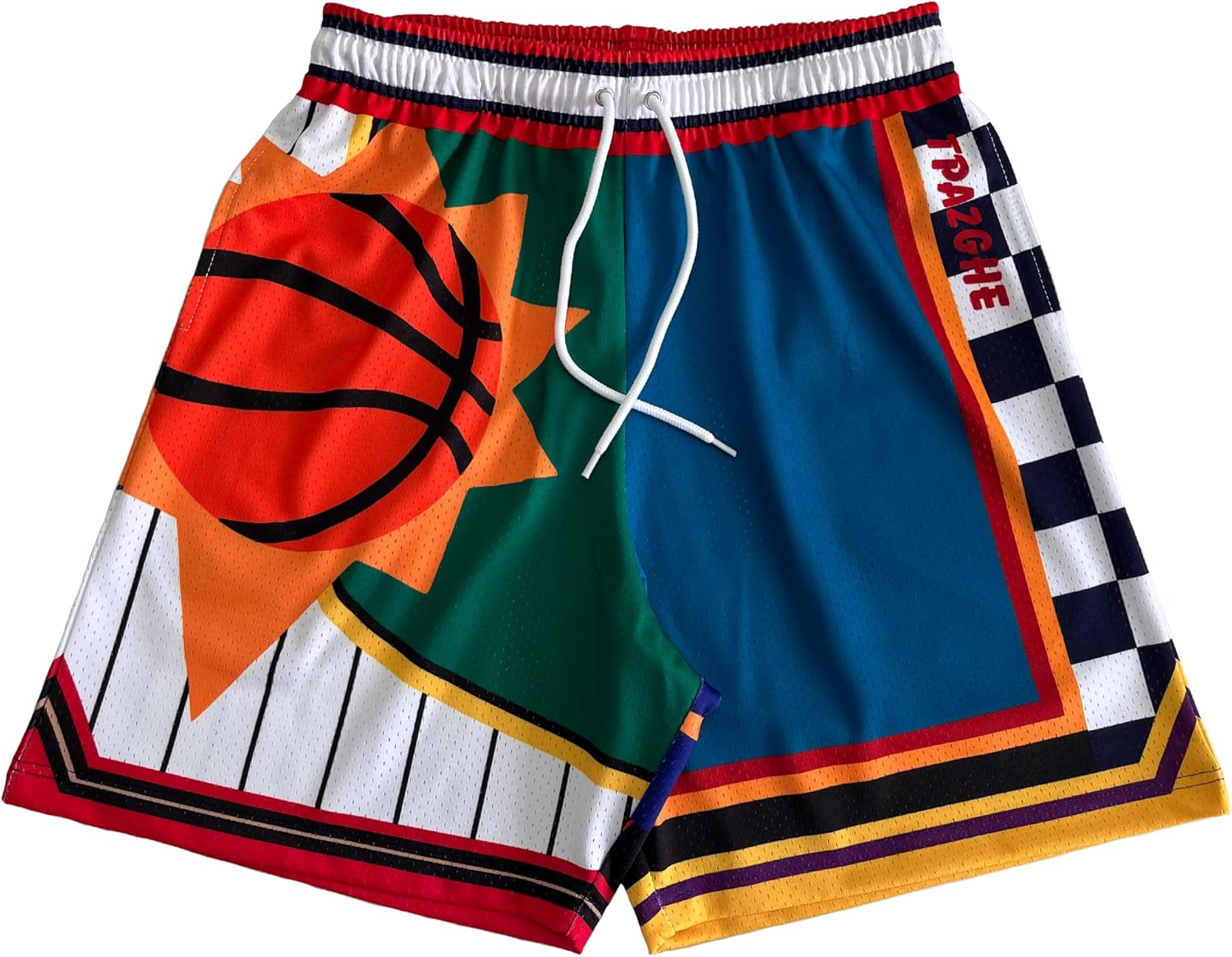Men Basketball Shorts Graphic Mesh Drawstring Retro Sport Workout Gym Running Athletic Shorts
