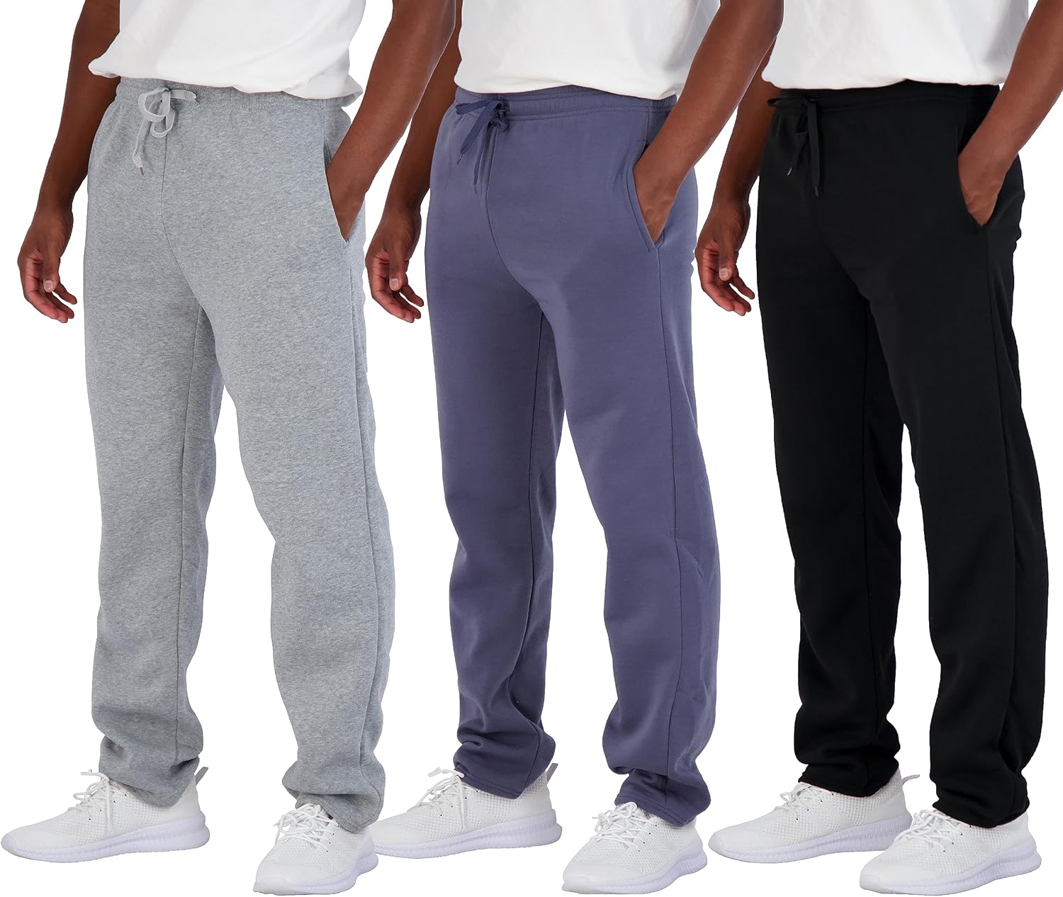 Real Essentials 3 Pack: Men's Tech Fleece Athletic Casual Open Bottom Sweatpants with Pockets (Available in Big & Tall) - Image 14