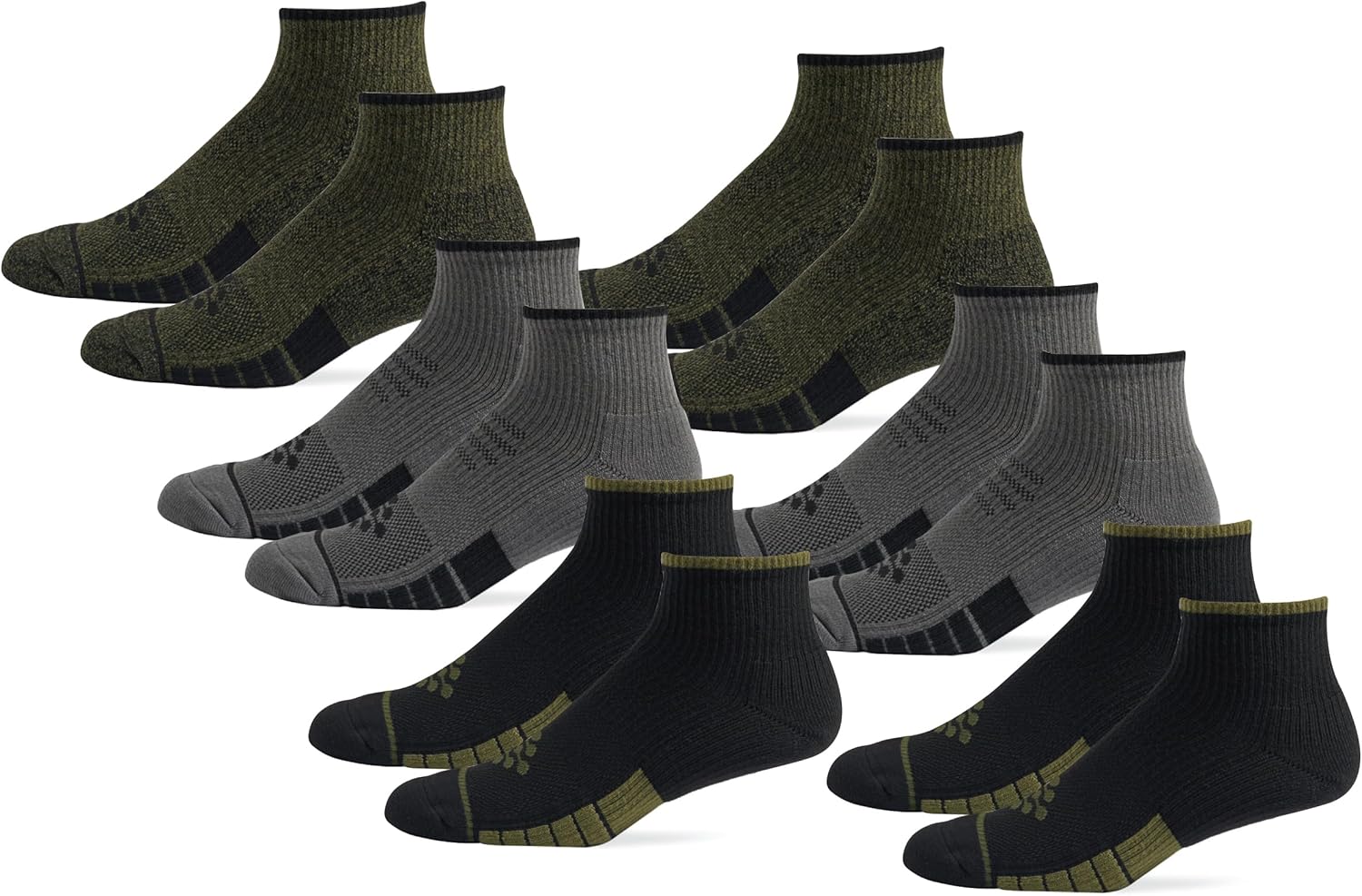TRUEENERGY®: 6 Pack Men's Socks HIGH IMPACT CUSHION QUARTER SOCK (Large, 10-14.5)