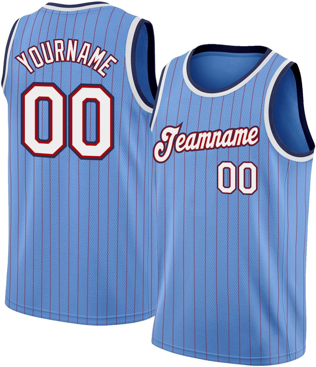 Custom Name Team Name Number Blue Pinstripe White-Red Authentic Basketball Jersey, Personalized Uniform Basketball Shirt - Image 15