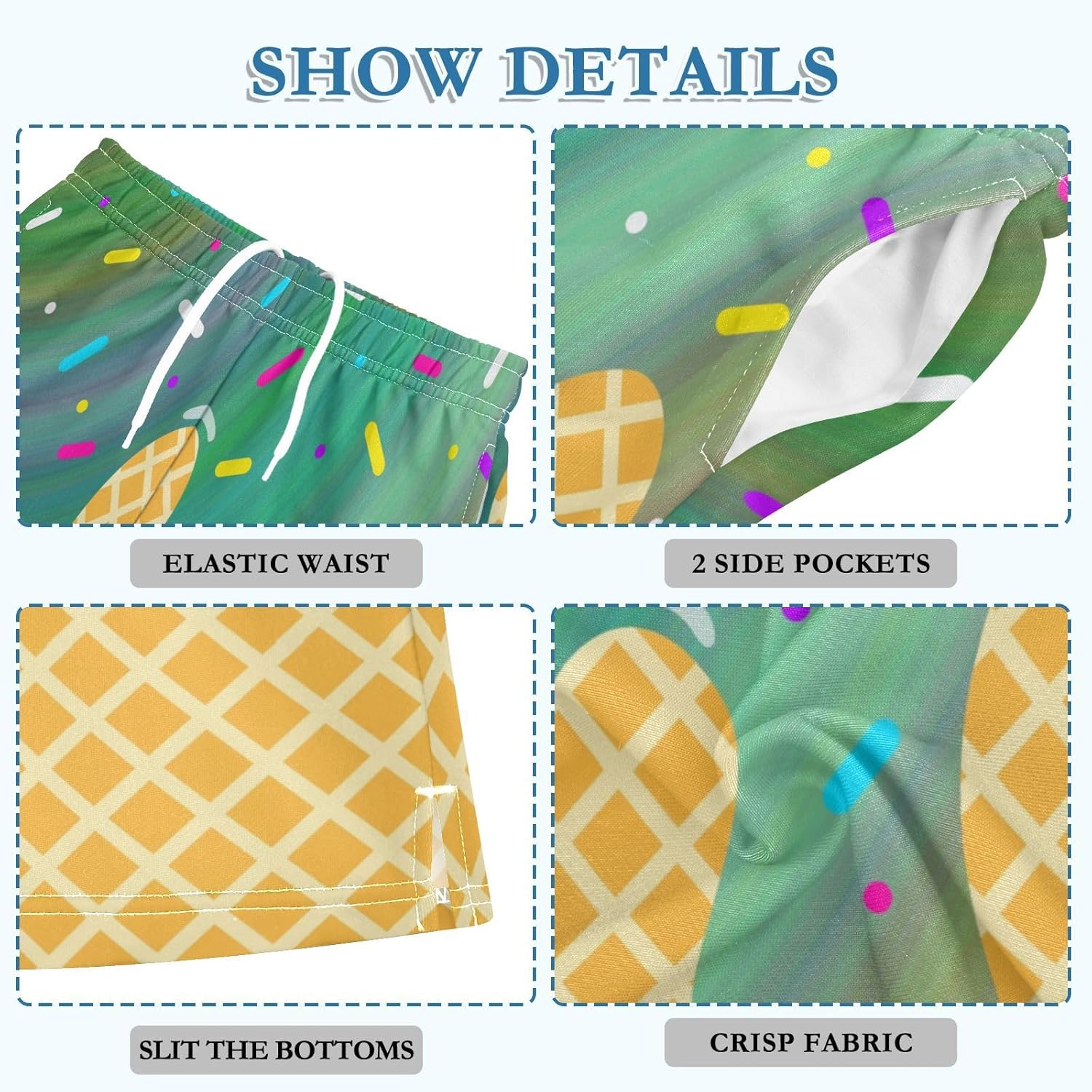 Boys Athletic Shorts Basketball Shorts Ice Cream Hiking Gym Shorts with Pocket for Outdoor Activity 7-15Y - Image 6