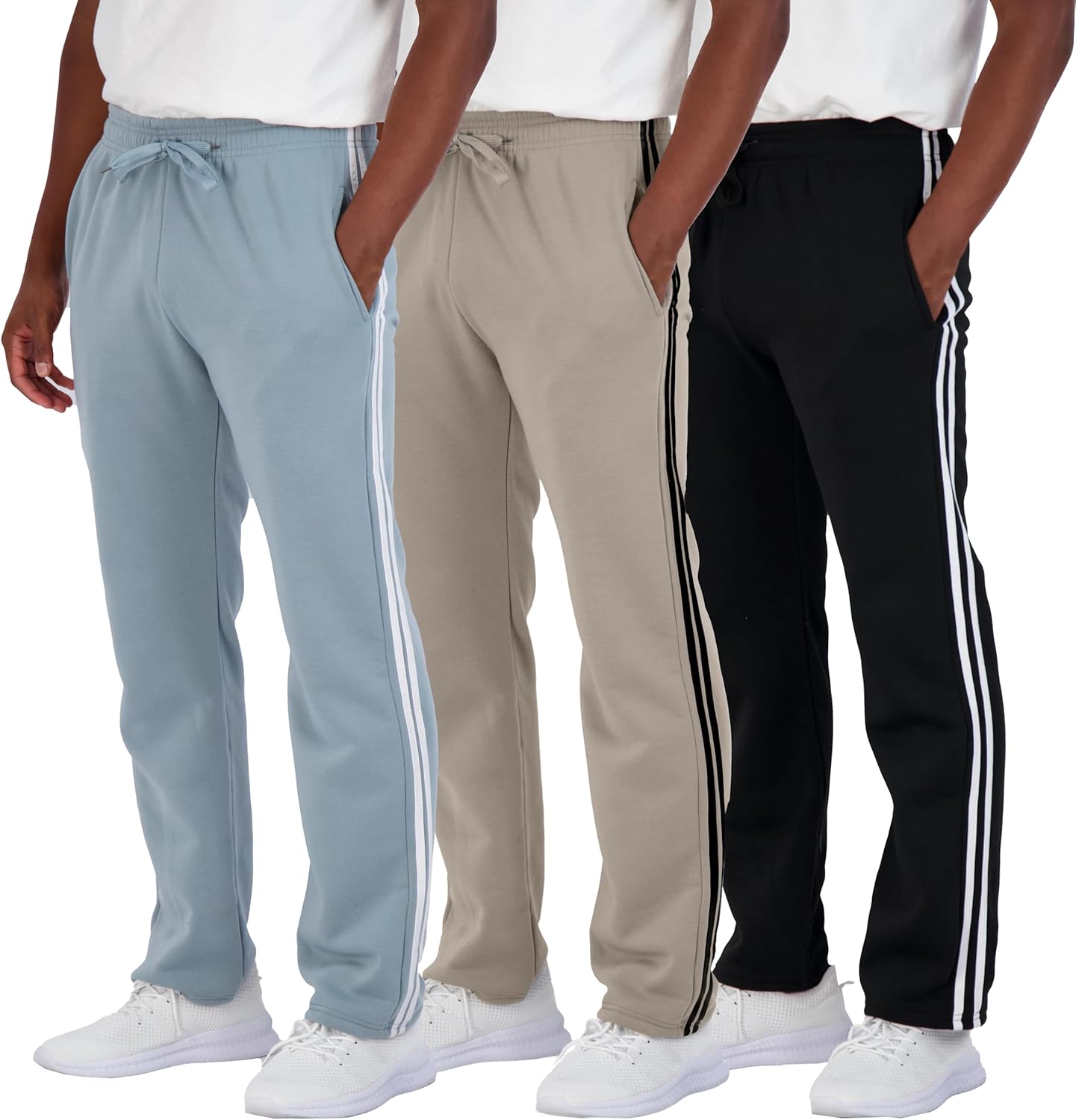 Real Essentials 3 Pack: Men's Tech Fleece Athletic Casual Open Bottom Sweatpants with Pockets (Available in Big & Tall) - Image 12