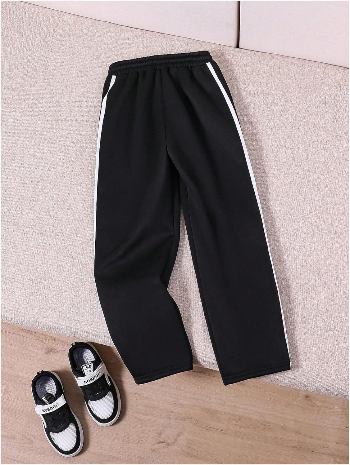 Boy's Striped Side Snap Wide Leg Sweatpants Bowknot Elastic Waist Sports Pants Trousers - Image 3
