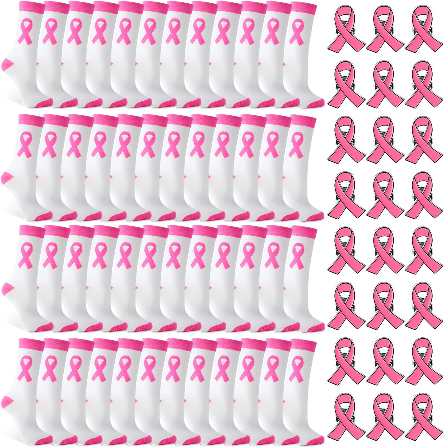 Breast Cancer Awareness Accessories Bulk Pink Ribbon Football Socks Wristbands Pins for Women Youth Events Gift - Image 8