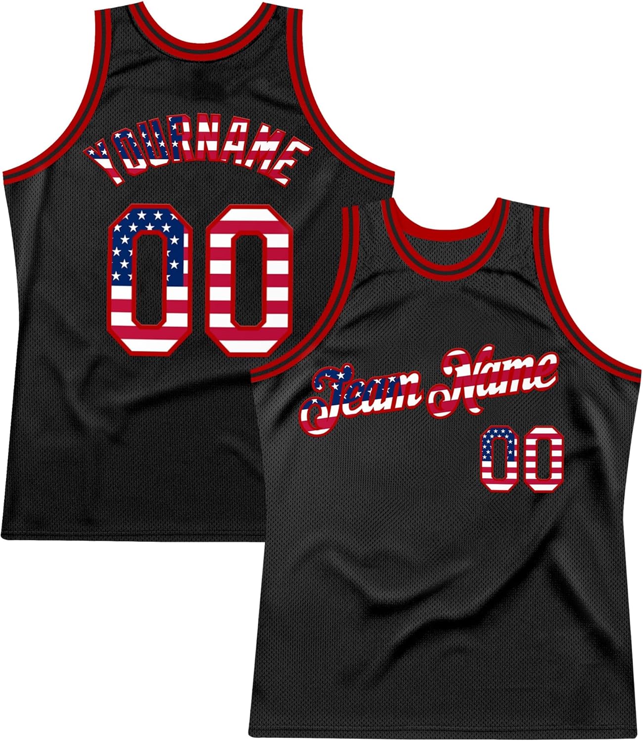 Custom Black Vintage USA Flag Crimson-Cream Gradient Fashion Basketball Jersey - Image 7