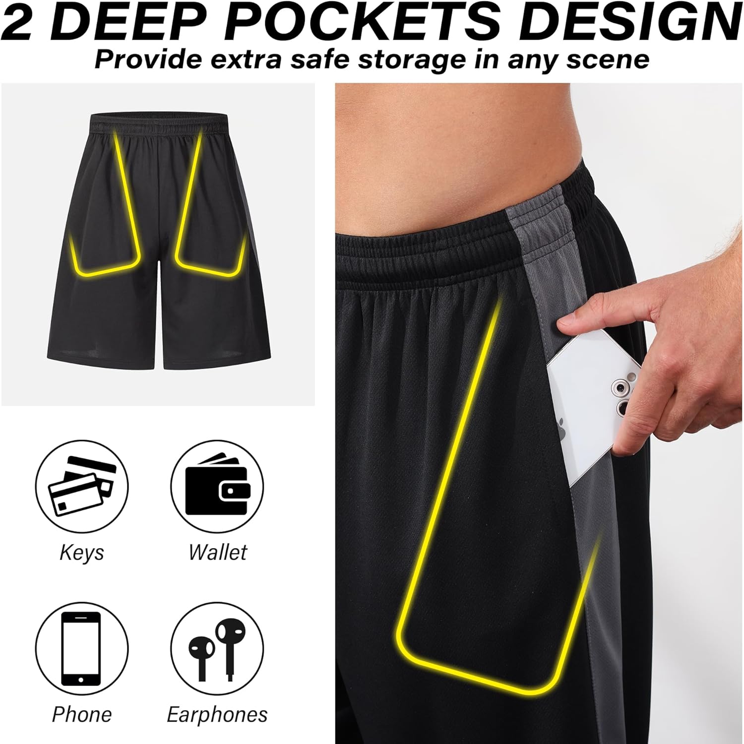 Men's Long Athletic Shorts Basketball Gym Quick Dry Camo Shorts with Pockets - Image 5
