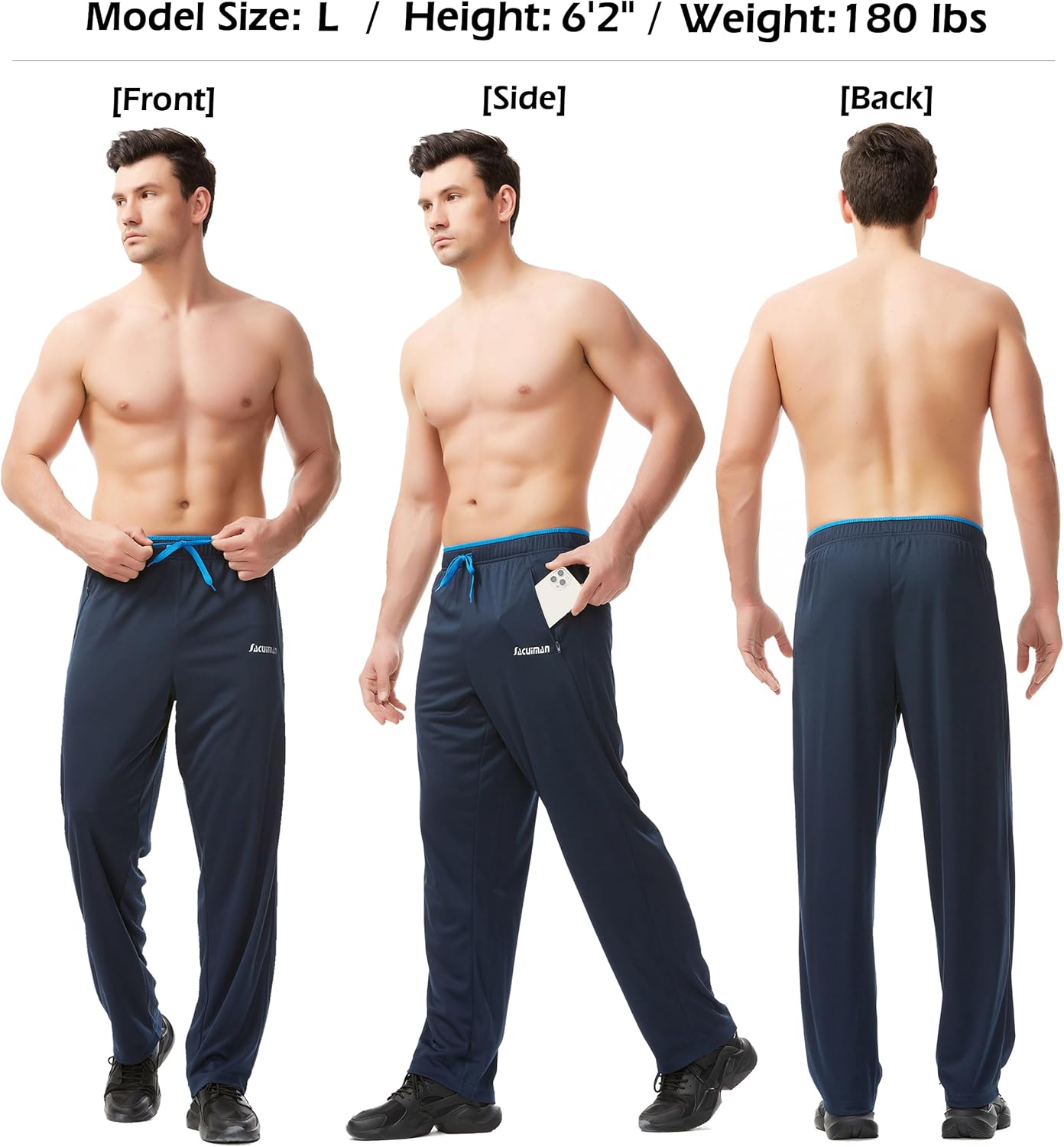 SACUIMAN Mens Sweatpants with Zipper Pockets Open Bottom Athletic Pants for Workout,Running,Training,Jogging,Gym - Image 3