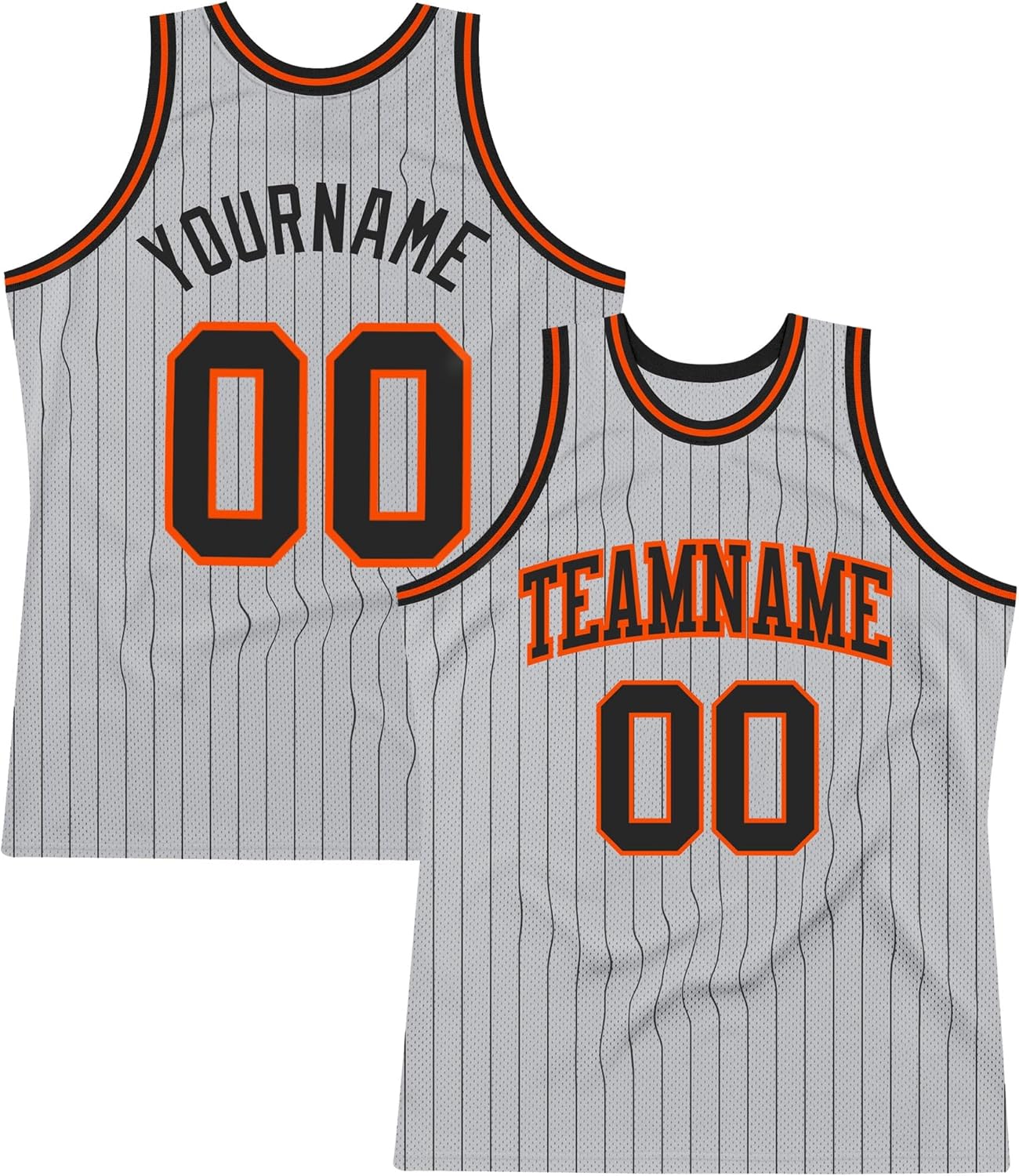 Custom Name Team Name Number Gray Black Pinstripe Orange Authentic Basketball Jersey, Personalized Uniform Basketball Shirt - Image 7