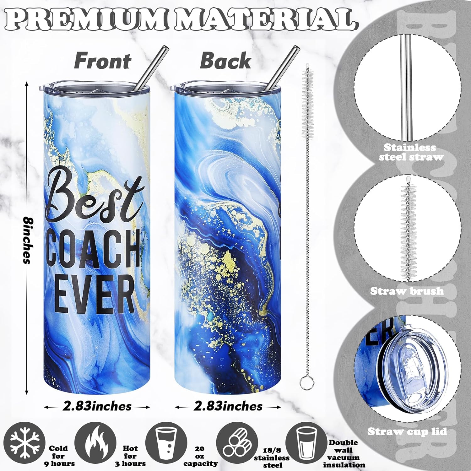 3 Pcs Coach Gift for Men Best Coach Ever Thank You Christmas Appreciation Gift Tumbler Sock Hat for Men Women Birthday Volleyball Soccer Baseball Football Basketball Tennis Swim Golf(Blue) - Image 2