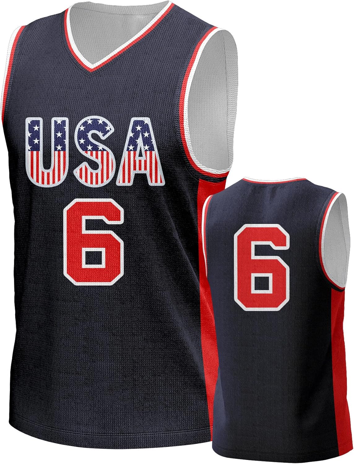 Men's USA Basketball Jersey White Black Tank Number America Flag Basketball Uniform Red White Blue Top for Sports Training - Image 7