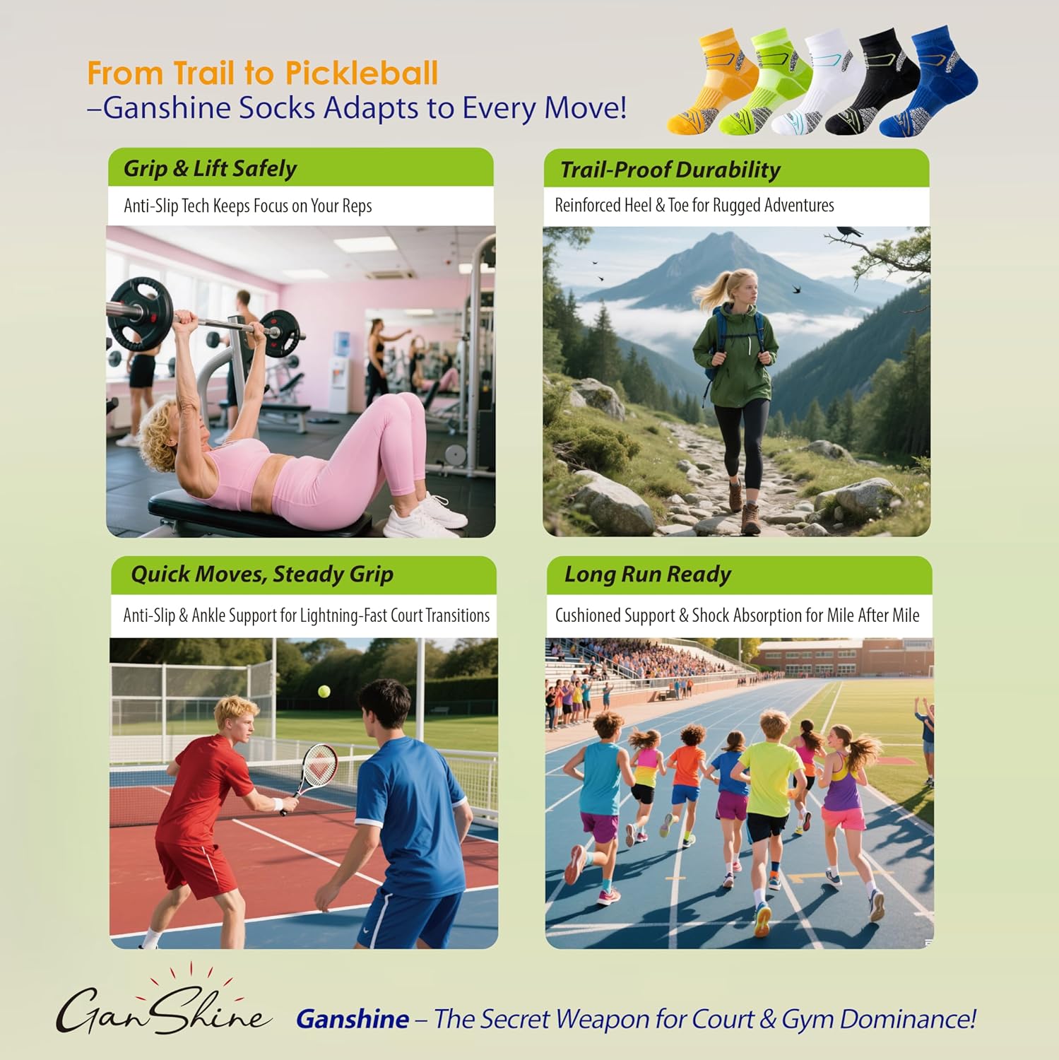 Performance Sports Socks 5-Pack - Shock-Absorbing Anti-Slip Ankle Socks with Breathable Cotton Blend for Running, Gym, Basketball & Daily Wear - Image 5