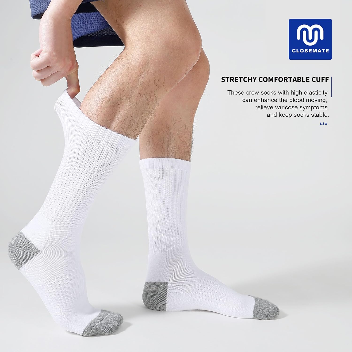 CLOSEMATE Mens Athletic Cushioned Crew Socks 6 Pairs Cotton Breathable for Work Training Sports - Image 3