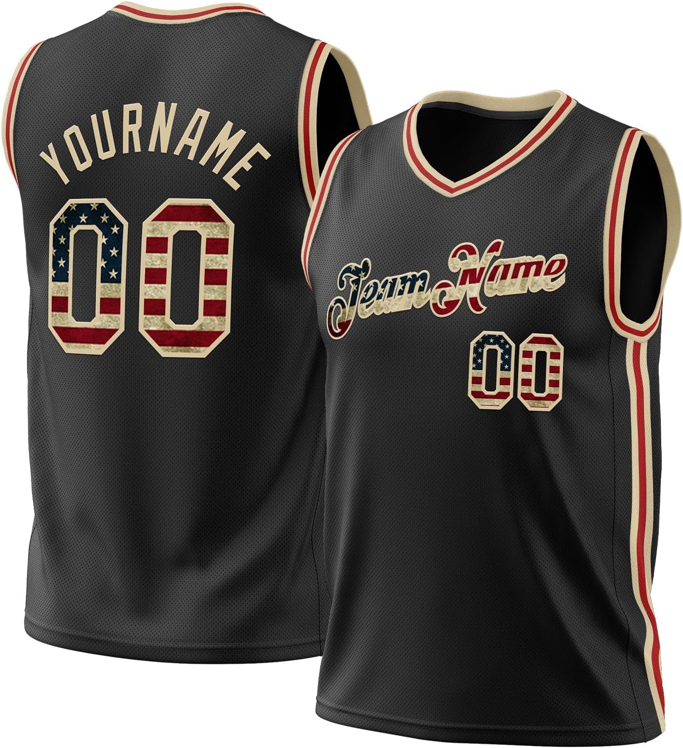 Custom Navy Vintage USA Flag-Cream Throwback Basketball Jersey - Image 13
