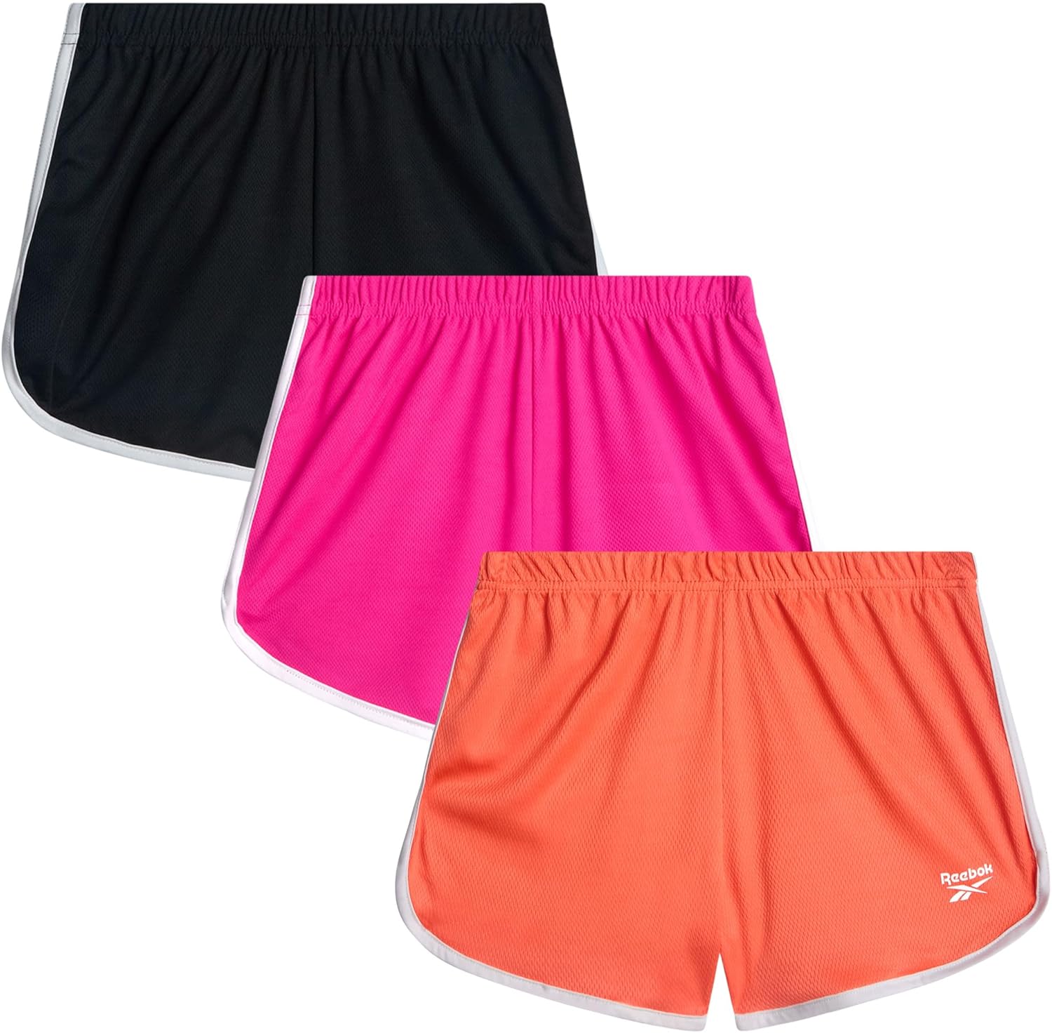 Reebok Girls Athletic Shorts - 3 Pack Active Performance Lightweight Mesh Dolphin Girls Shorts for Running Soccer Gym (7-12)